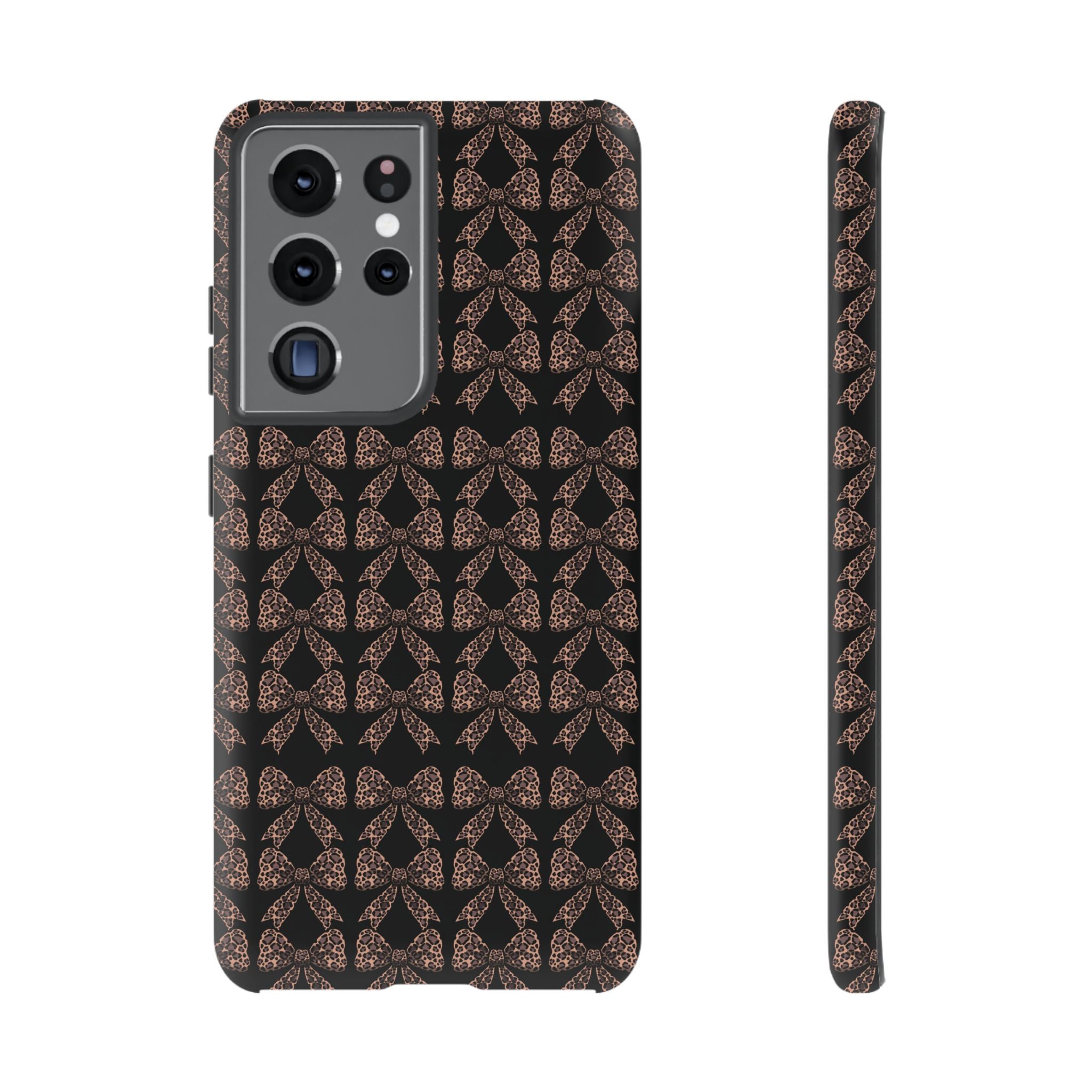 Leopard Print Bow Tough Phone Case — Black & Gold Pattern
