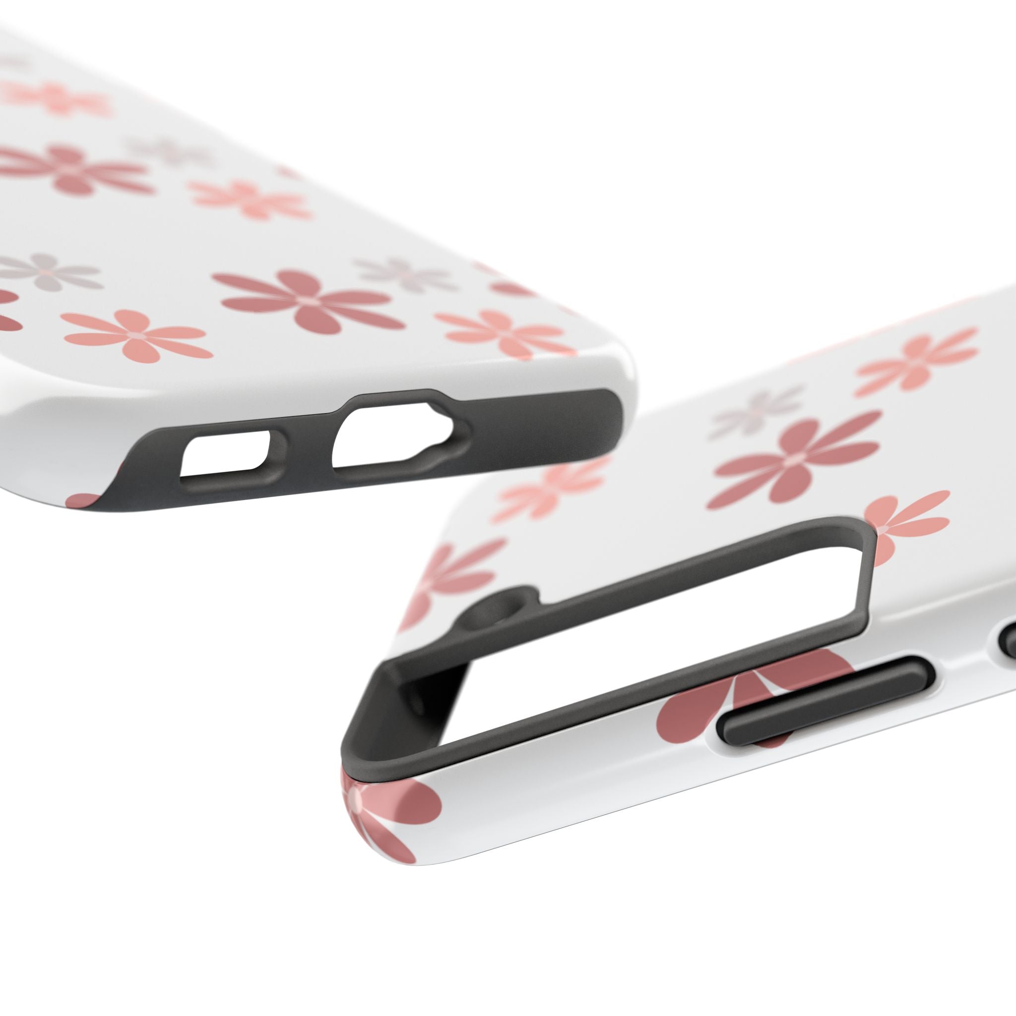 Floral Daisy Tough Phone Case — Pink Retro Flower Pattern, Protective Shockproof Phone Cover