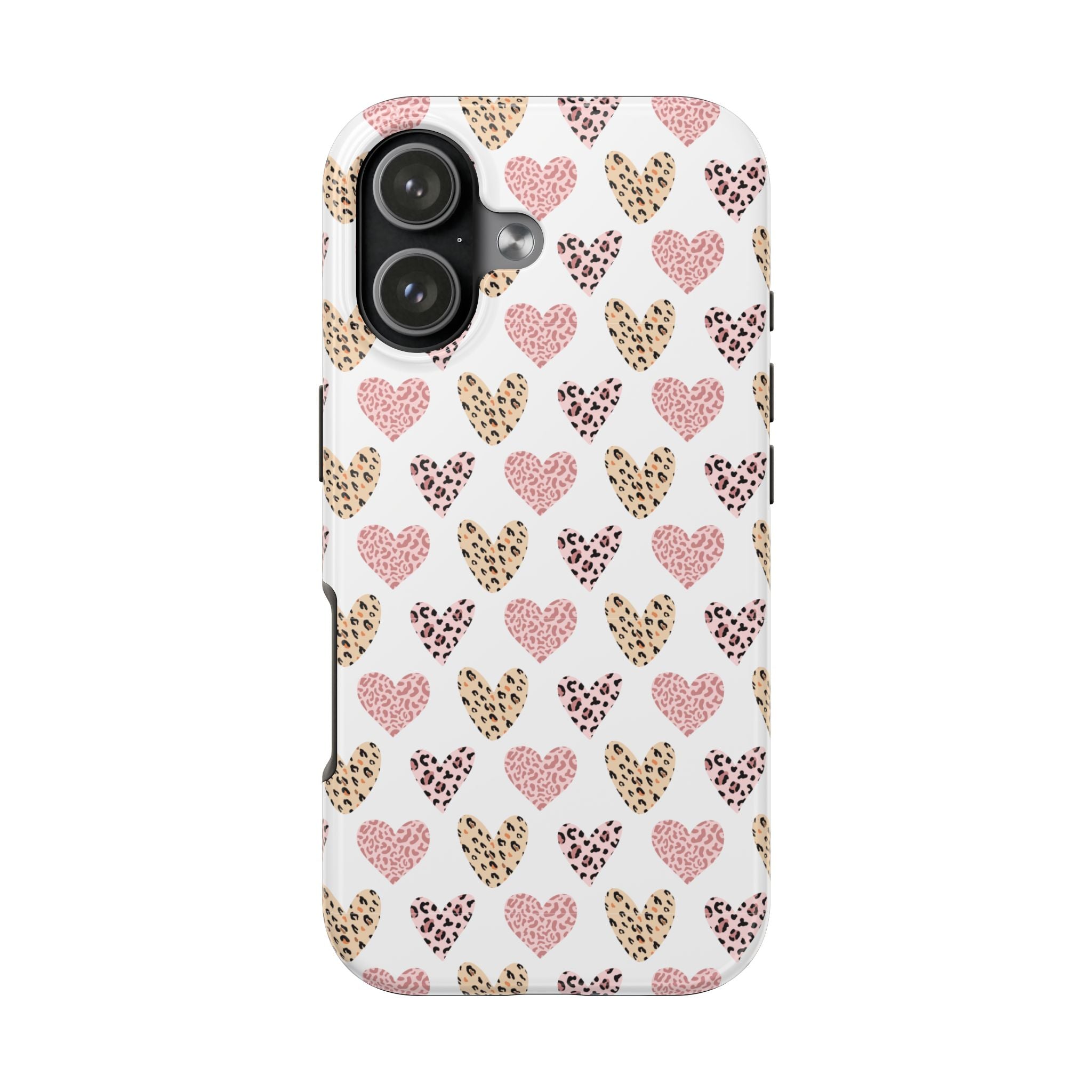 Heart Leopard Tough Phone Case — Pink & Gold Animal Print Protective Phone Cover