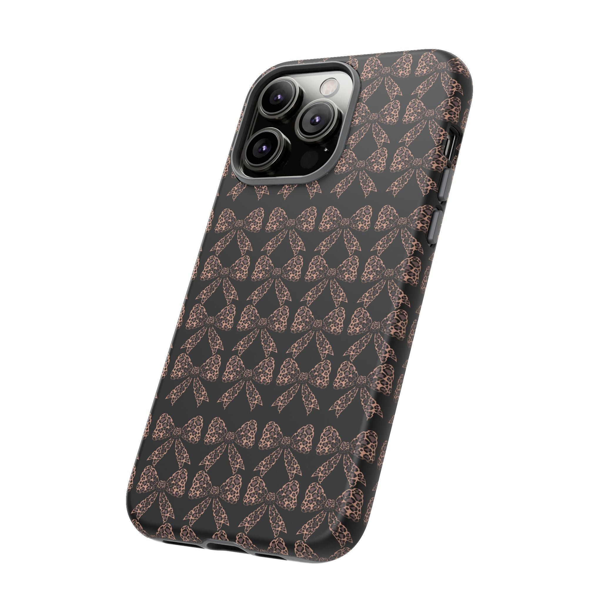 Leopard Print Bow Tough Phone Case — Black & Gold Pattern