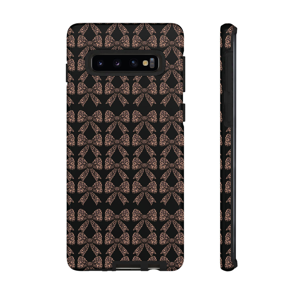 Leopard Print Bow Tough Phone Case — Black & Gold Pattern