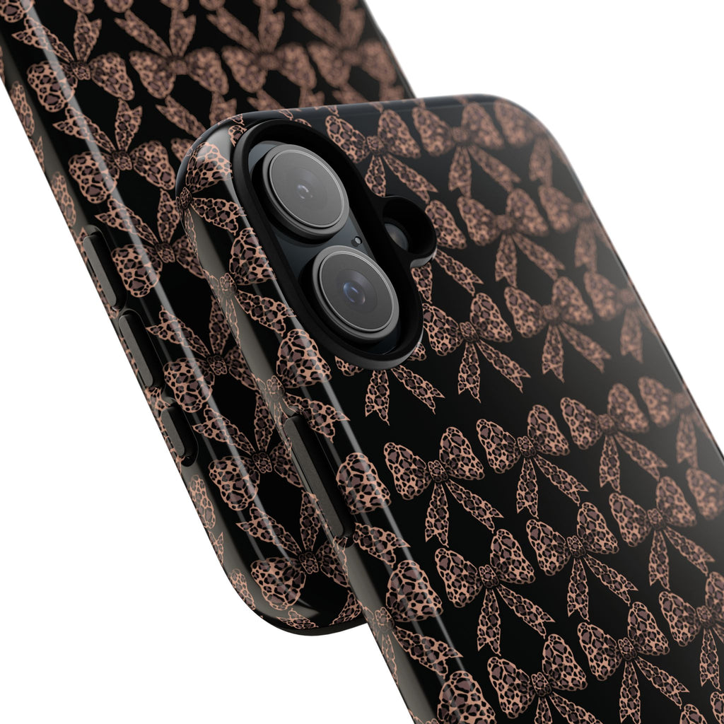 Leopard Print Bow Tough Phone Case — Black & Gold Pattern