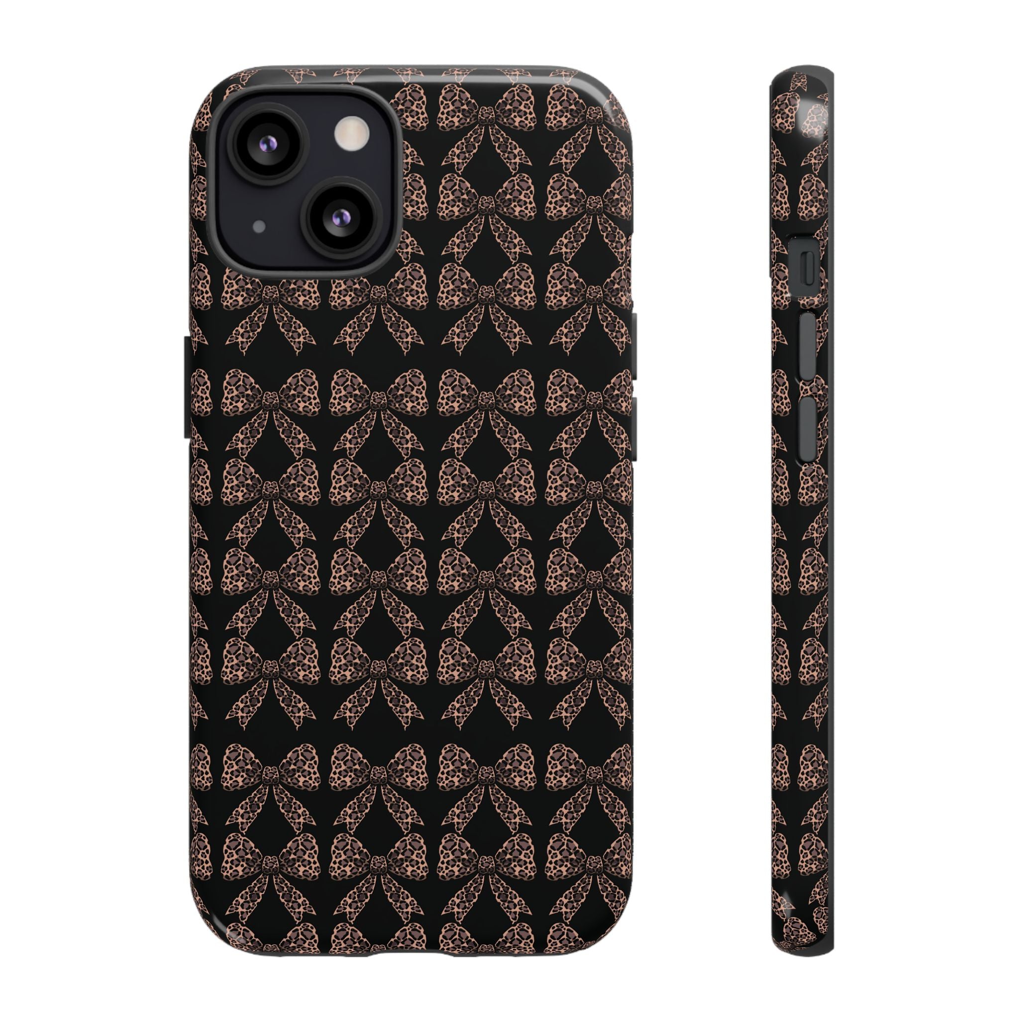 Leopard Print Bow Tough Phone Case — Black & Gold Pattern