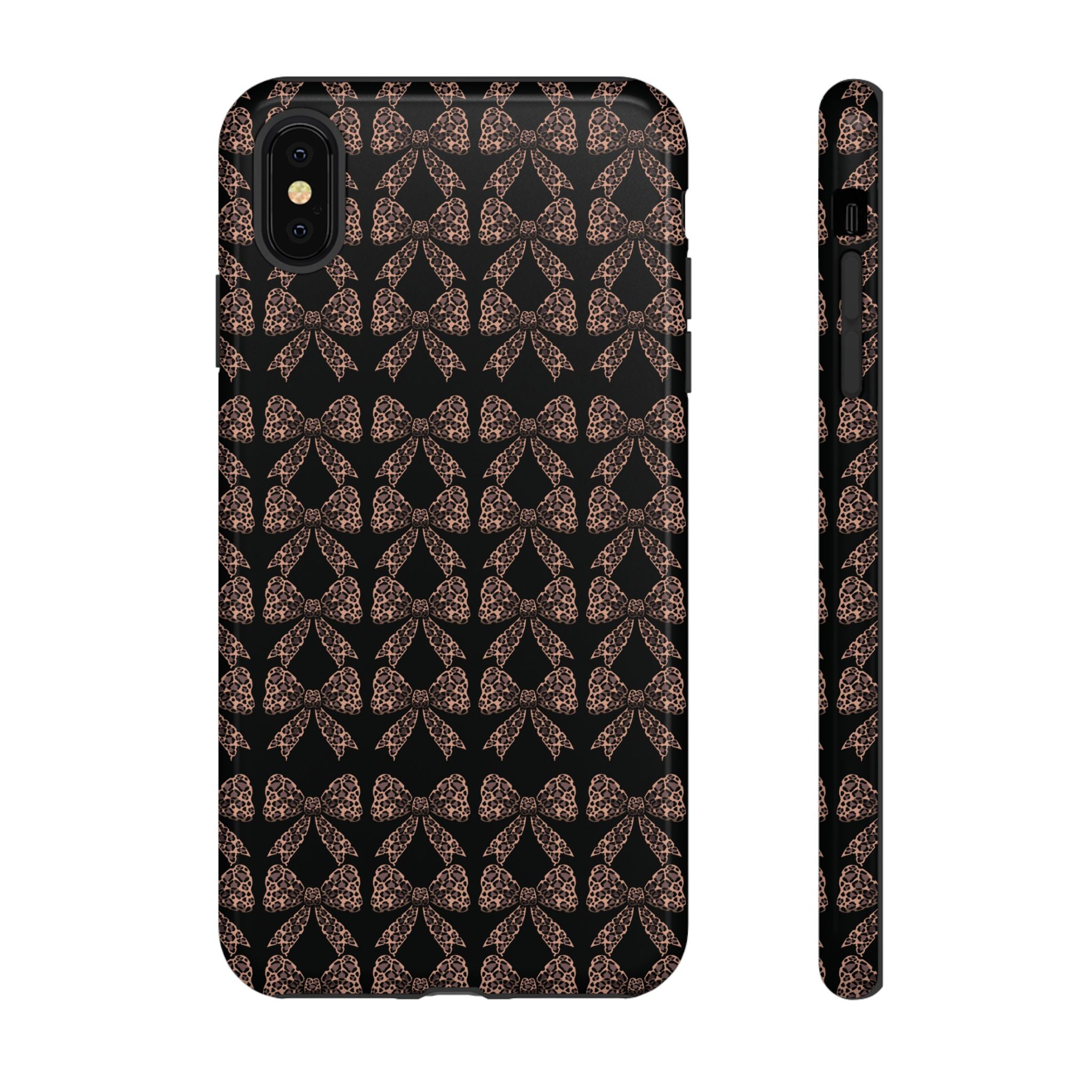 Leopard Print Bow Tough Phone Case — Black & Gold Pattern