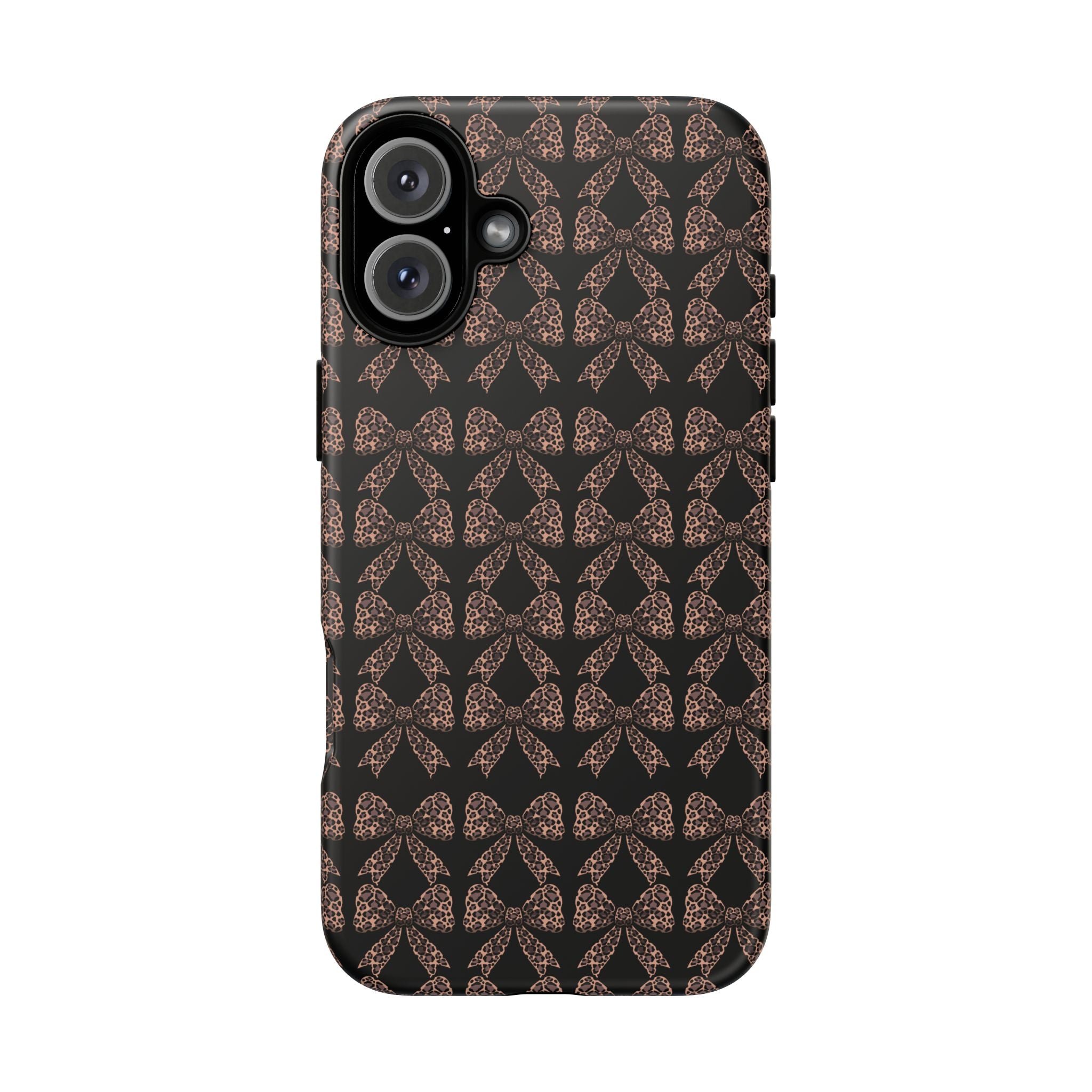 Leopard Print Bow Tough Phone Case — Black & Gold Pattern