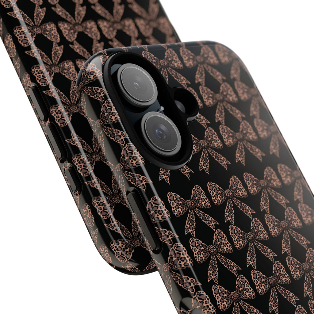 Leopard Print Bow Tough Phone Case — Black & Gold Pattern