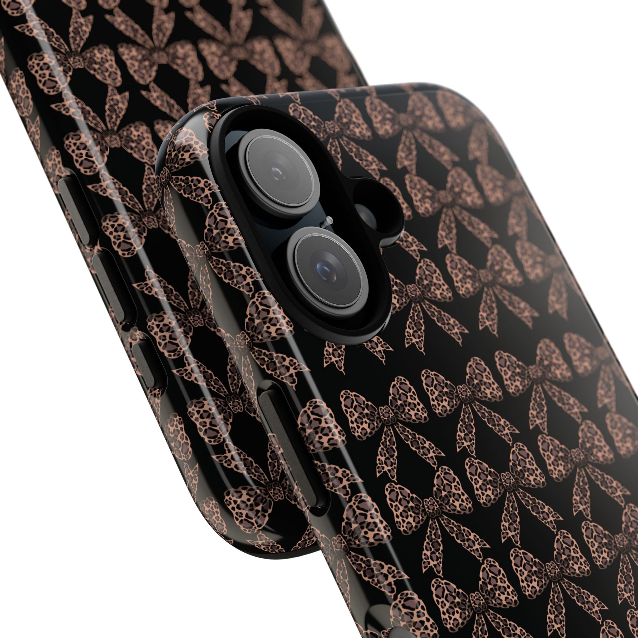 Leopard Print Bow Tough Phone Case — Black & Gold Pattern