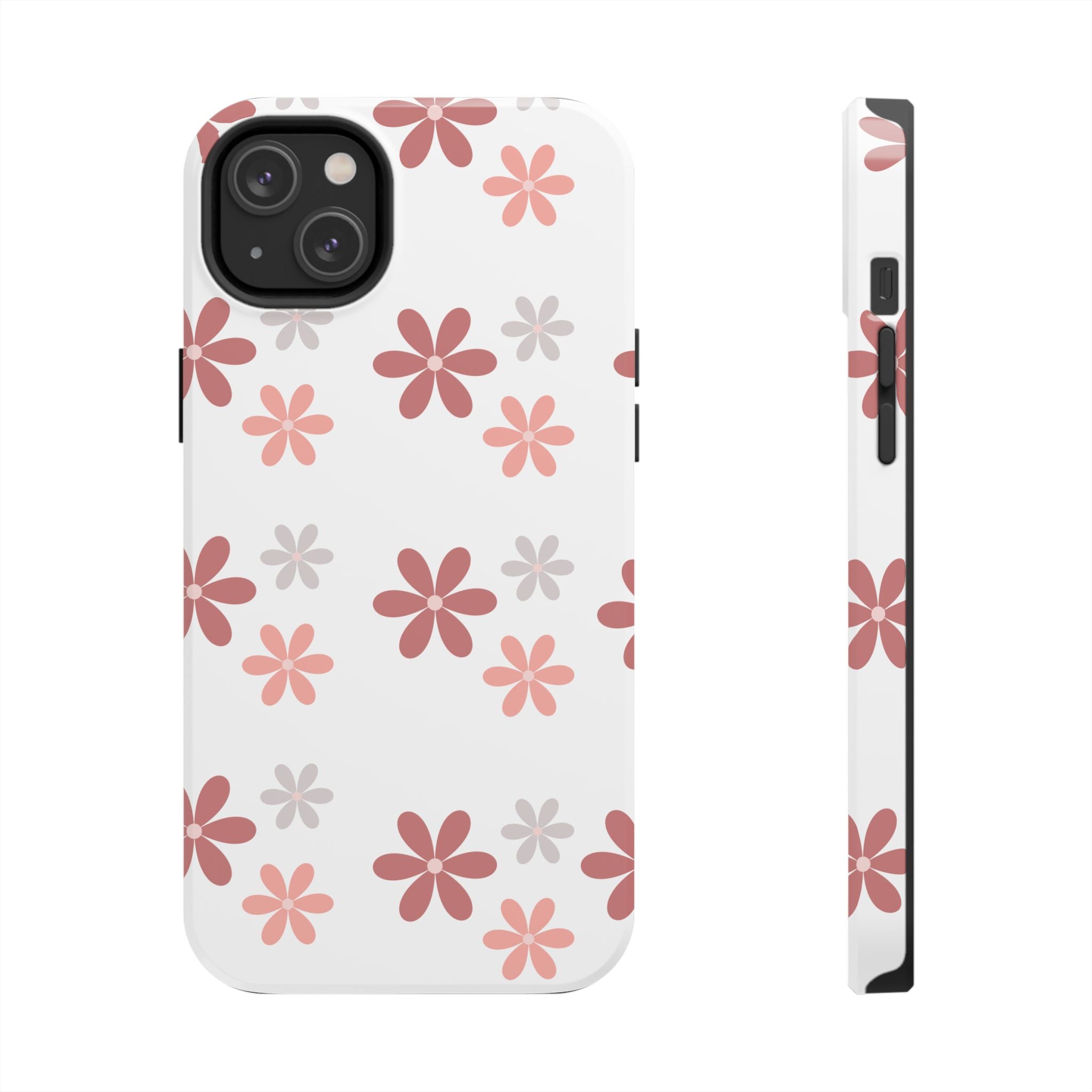 Floral Daisy Tough Phone Case — Pink Retro Flower Pattern, Protective Shockproof Phone Cover
