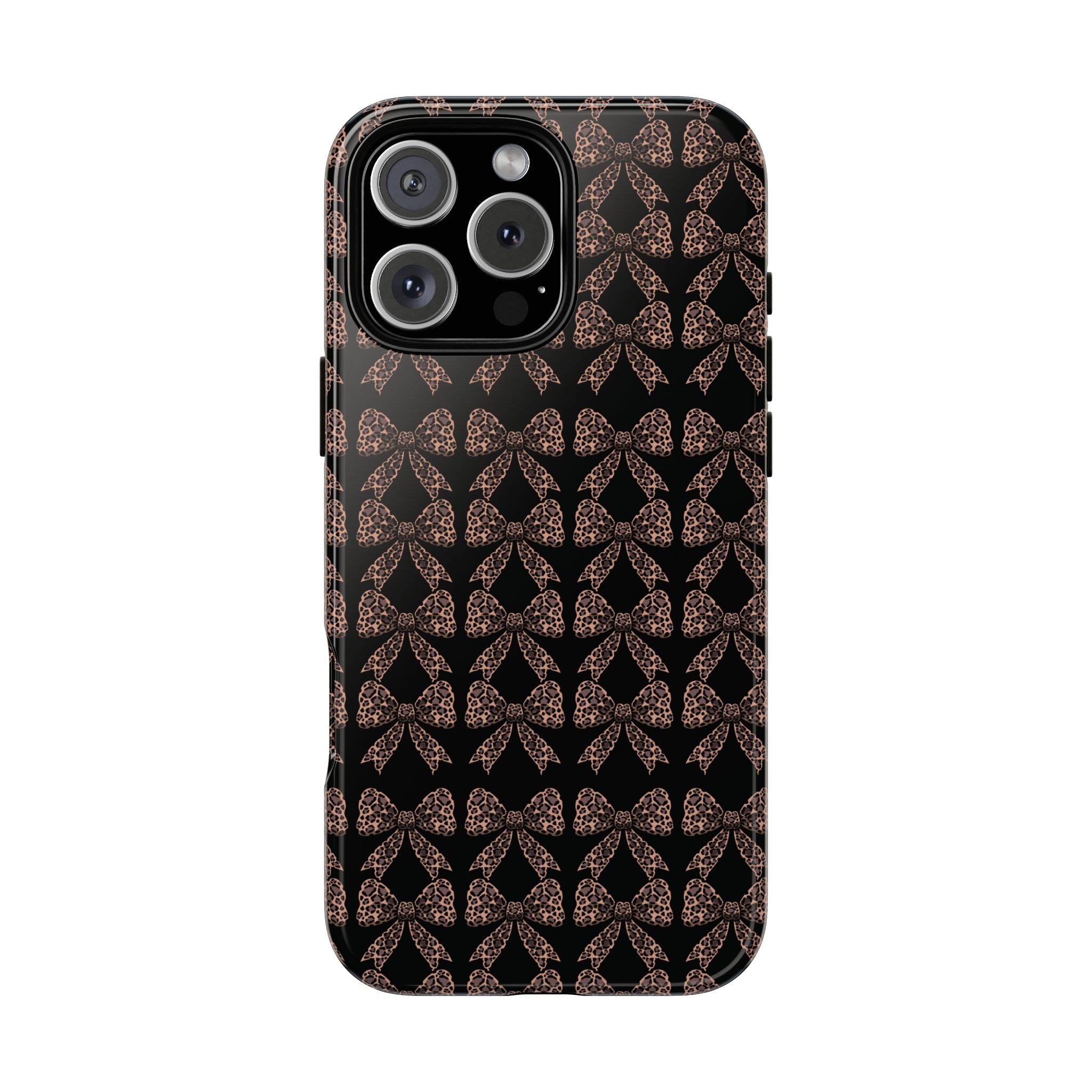 Leopard Print Bow Tough Phone Case — Black & Gold Pattern