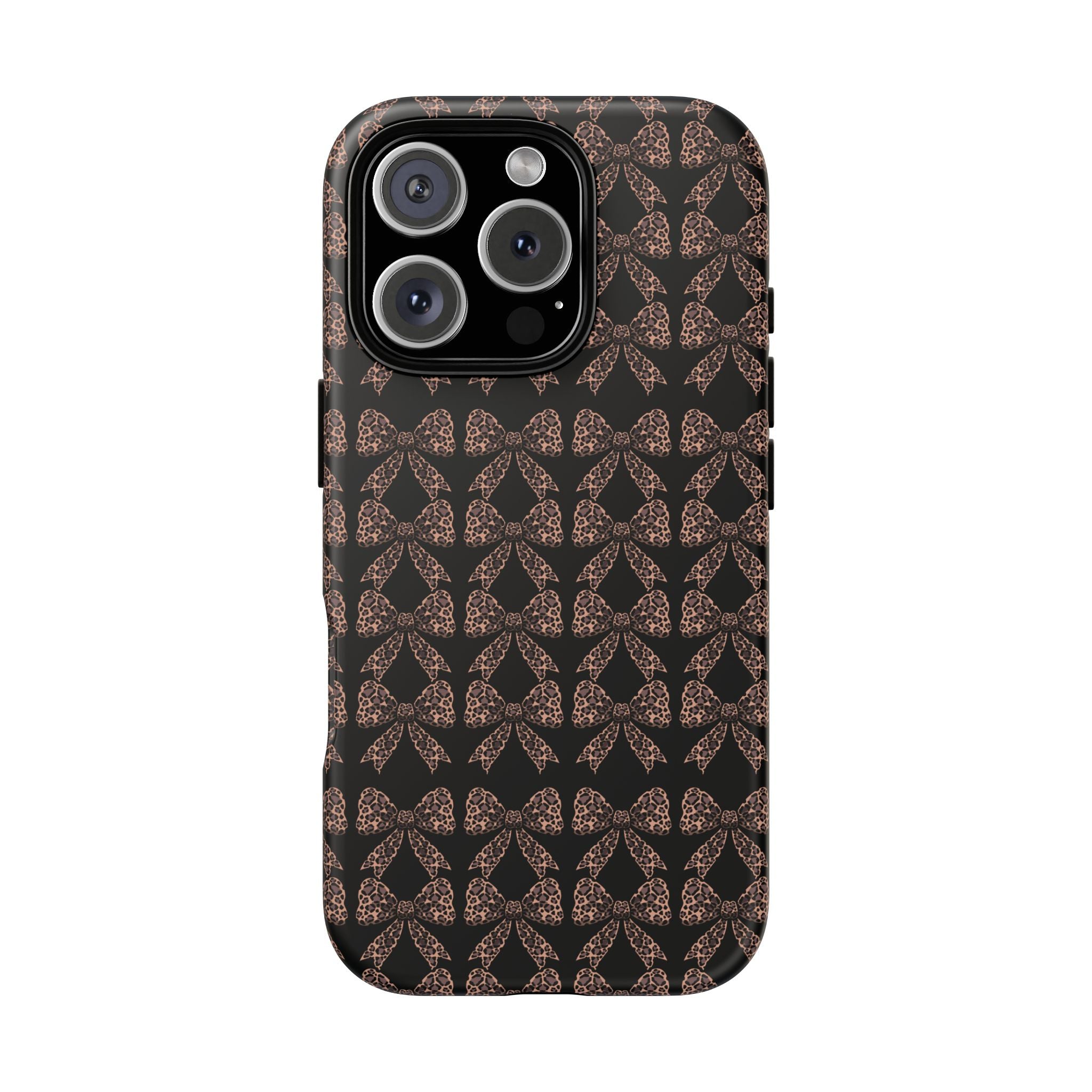 Leopard Print Bow Tough Phone Case — Black & Gold Pattern