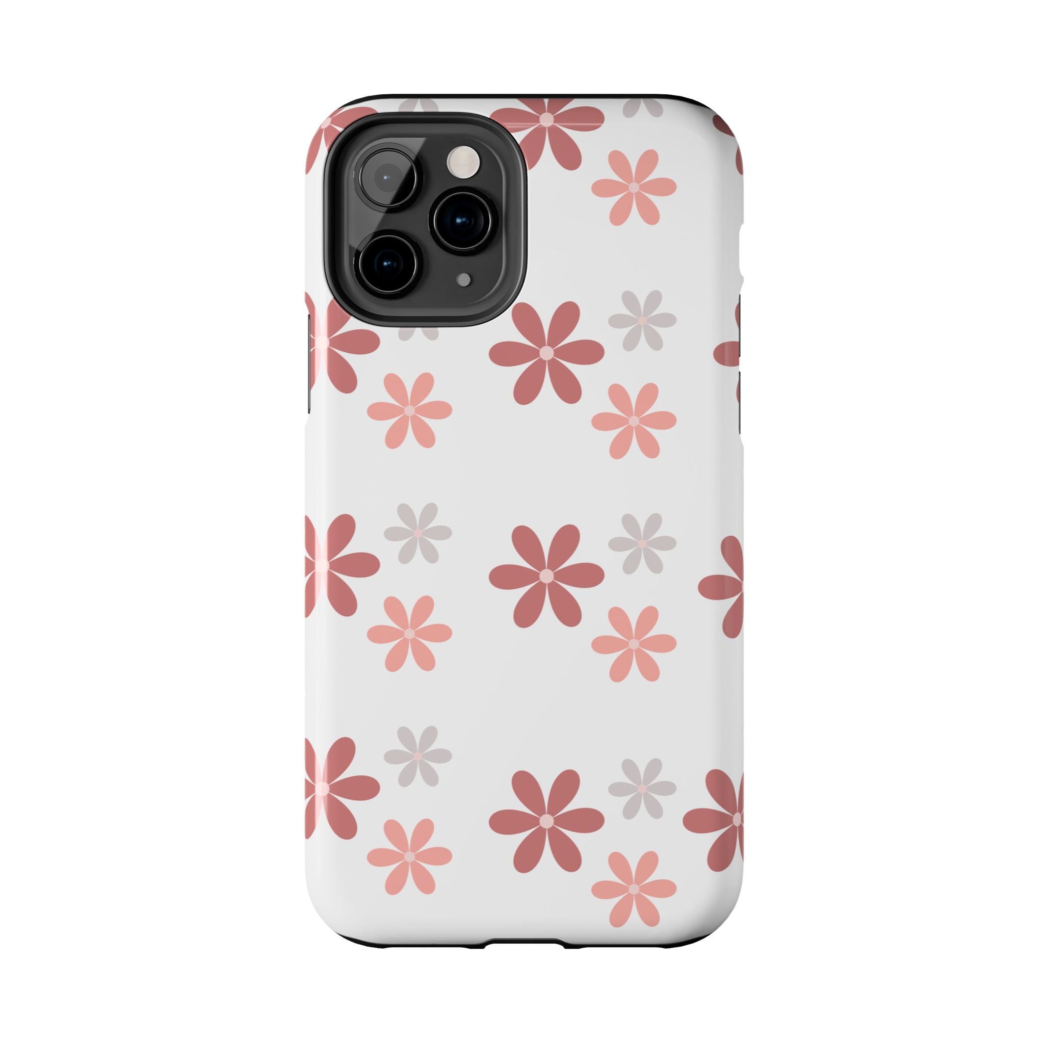 Floral Daisy Tough Phone Case — Pink Retro Flower Pattern, Protective Shockproof Phone Cover