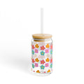 16oz Floral Sipper Glass — Cheerful Bamboo Lid & Retro Bloom Design