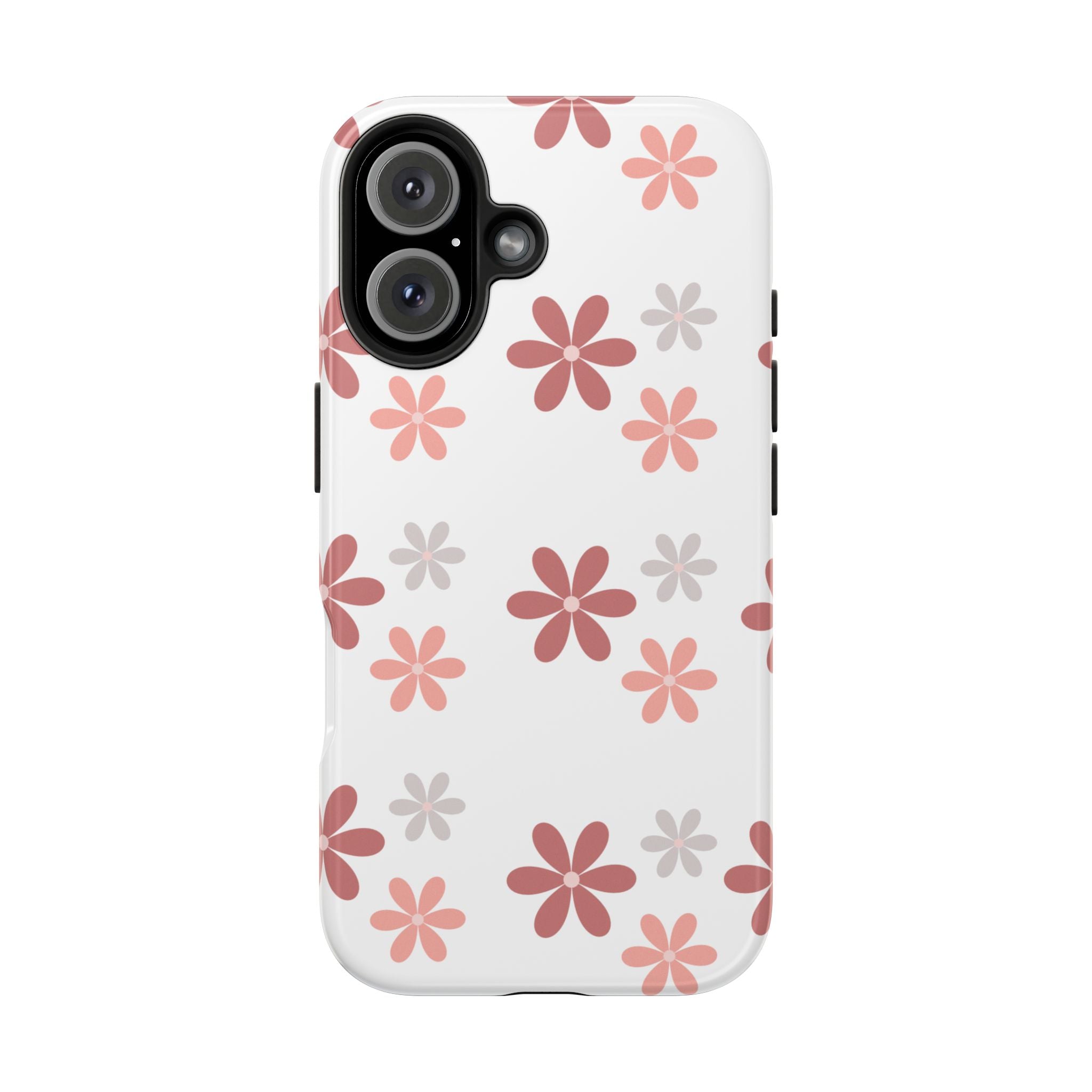 Floral Daisy Tough Phone Case — Pink Retro Flower Pattern, Protective Shockproof Phone Cover