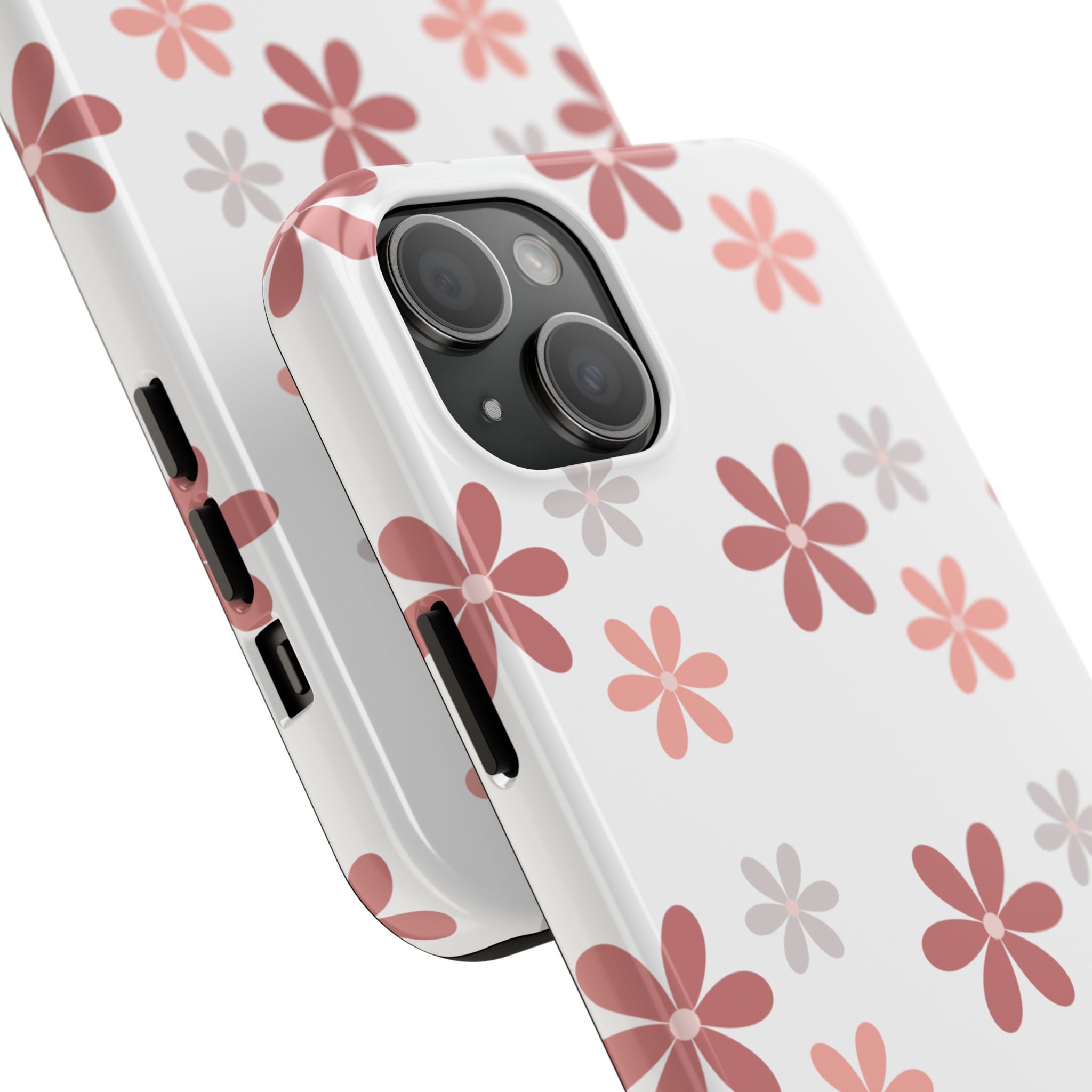Floral Daisy Tough Phone Case — Pink Retro Flower Pattern, Protective Shockproof Phone Cover