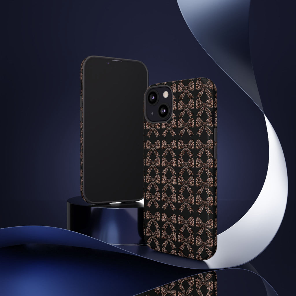Leopard Print Bow Tough Phone Case — Black & Gold Pattern