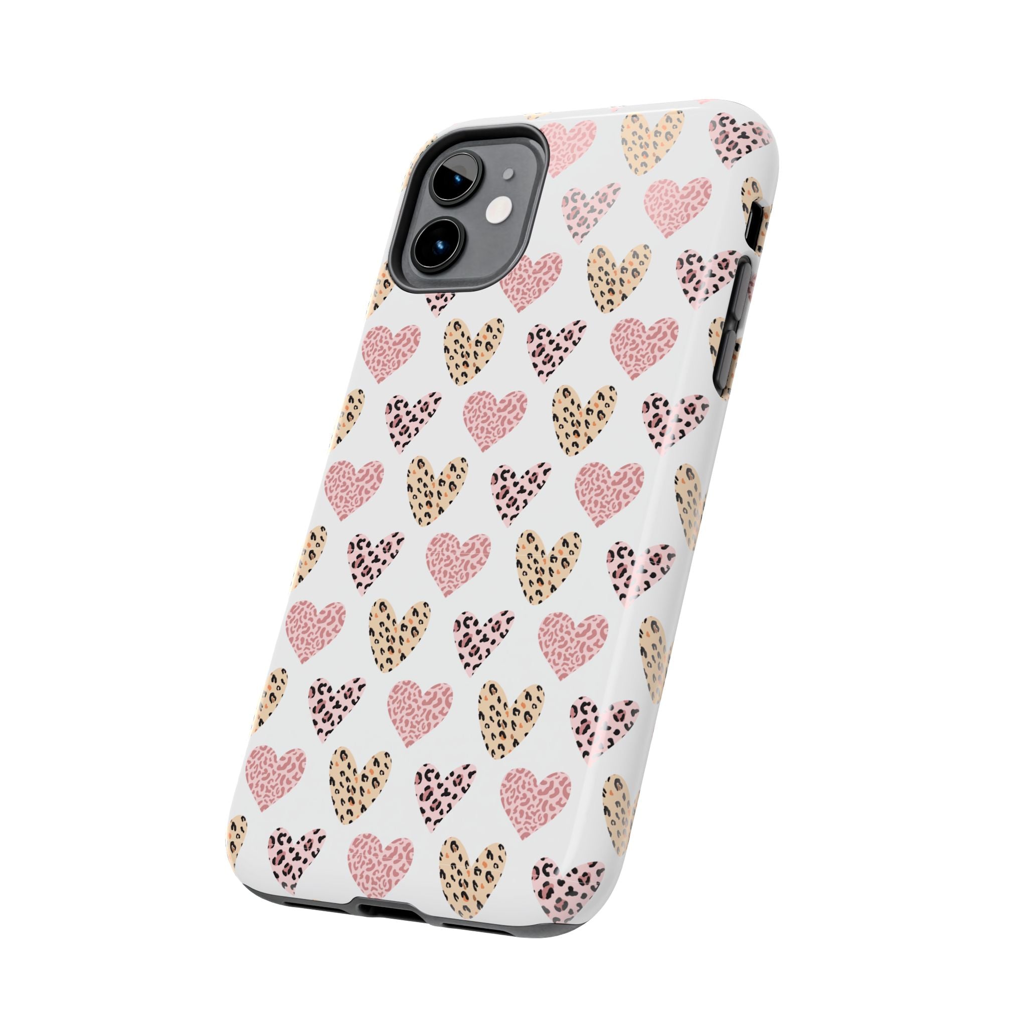 Heart Leopard Tough Phone Case — Pink & Gold Animal Print Protective Phone Cover
