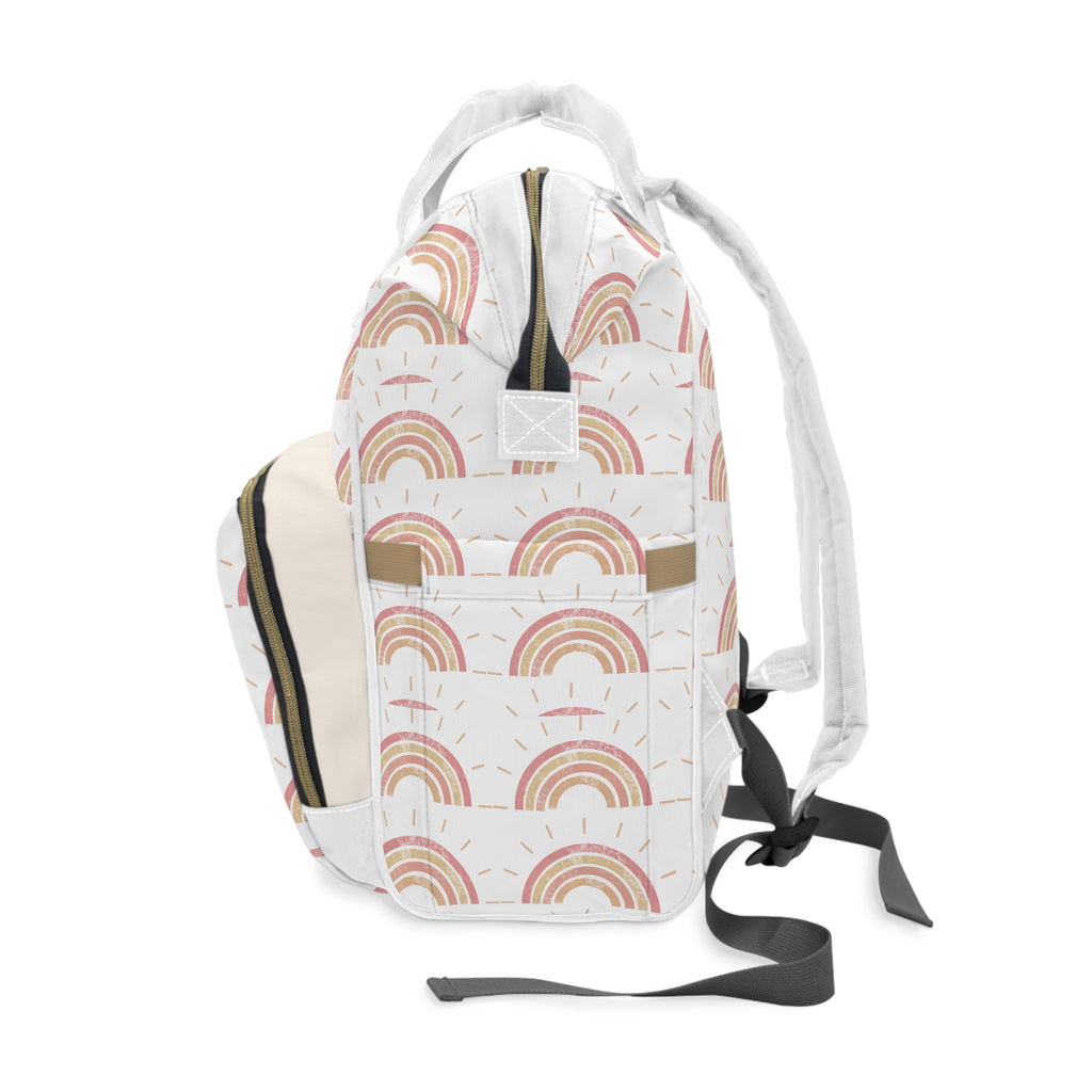 Pastel Boho Rainbow Diaper Backpack — Multifunctional Baby Changing Bag