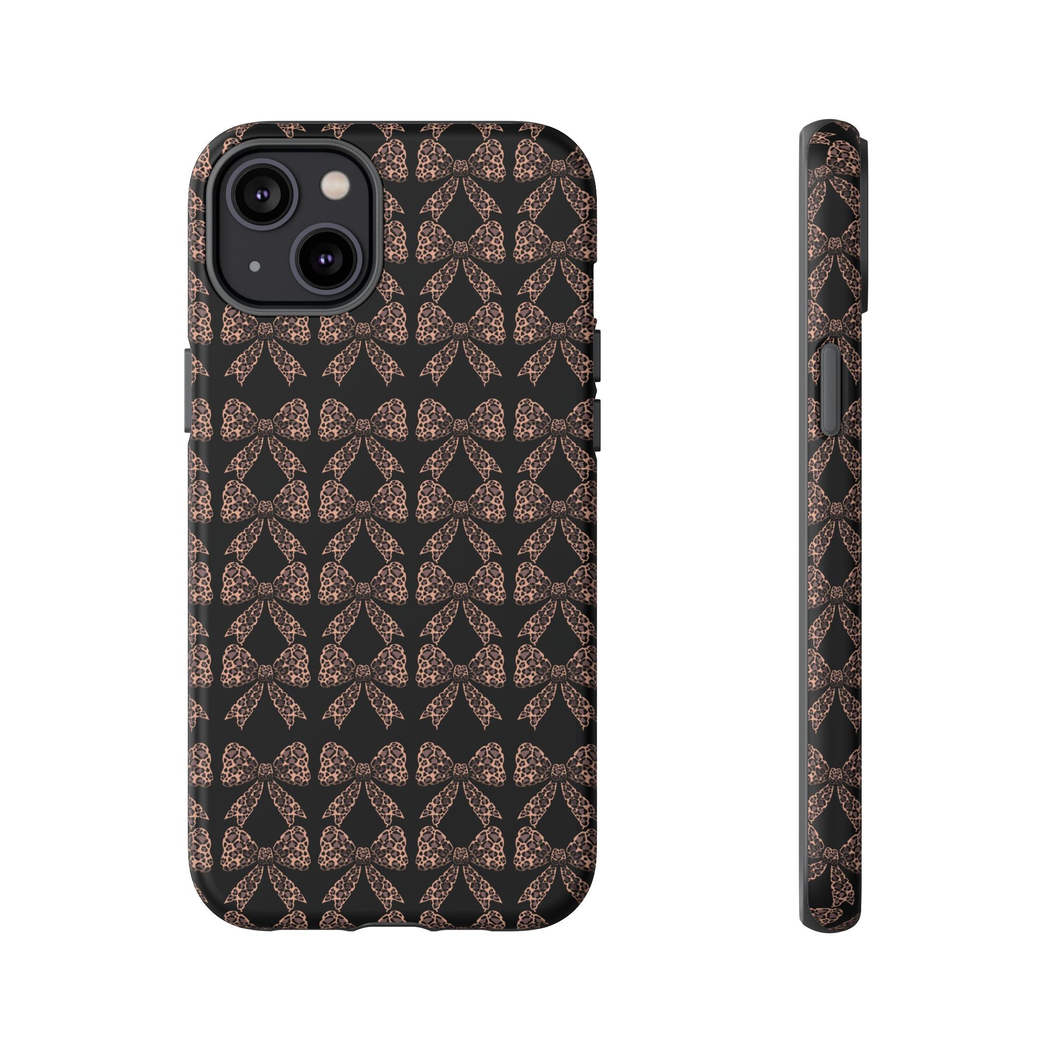 Leopard Print Bow Tough Phone Case — Black & Gold Pattern