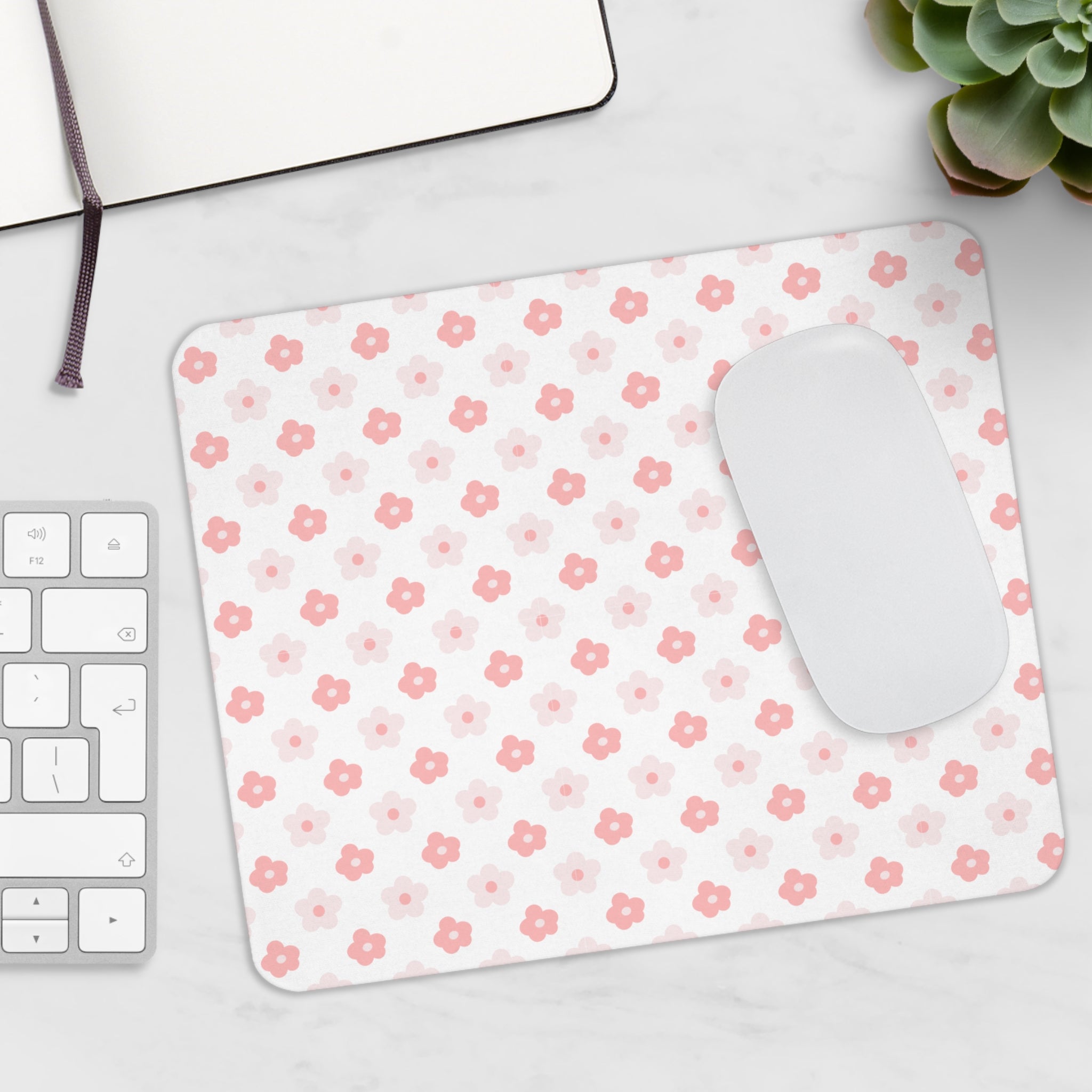 Pink Floral Mouse Pad — Cute Cherry Blossom Pattern Desk Mat