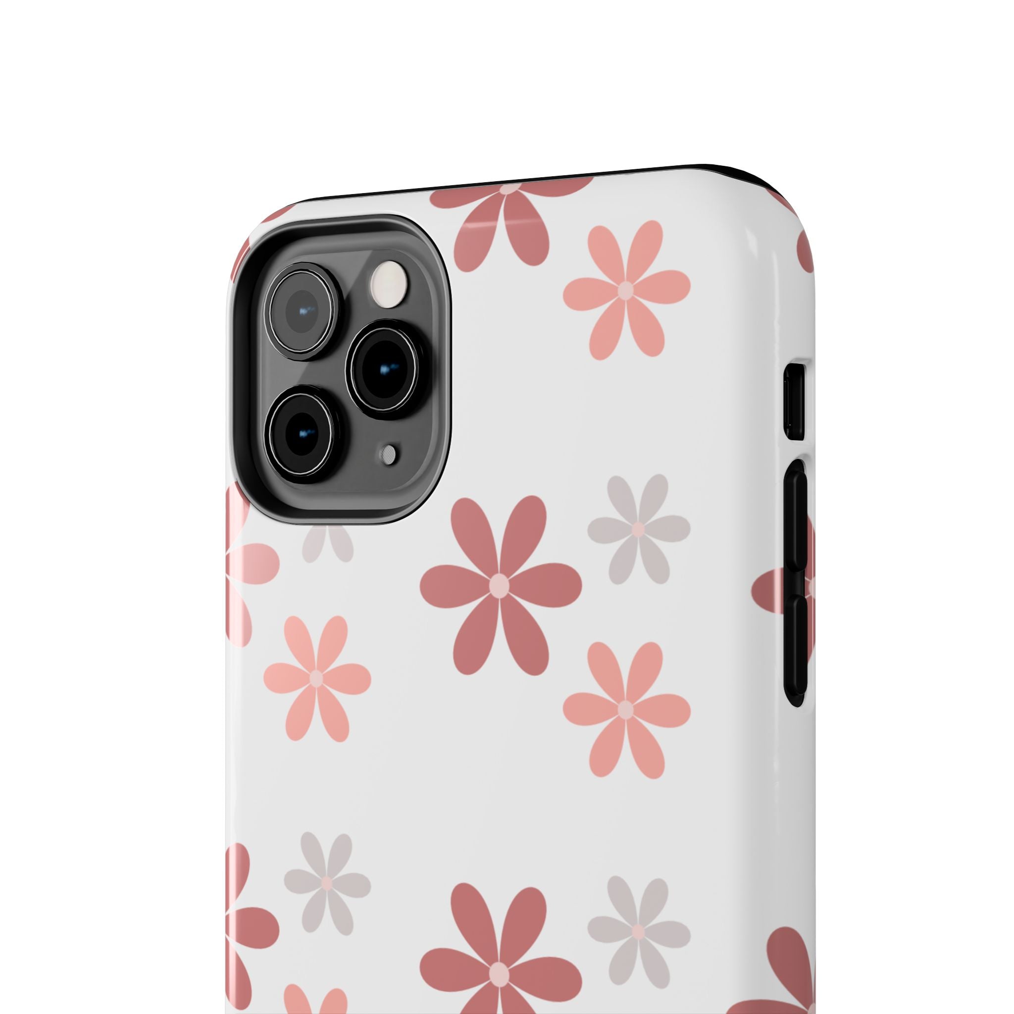 Floral Daisy Tough Phone Case — Pink Retro Flower Pattern, Protective Shockproof Phone Cover