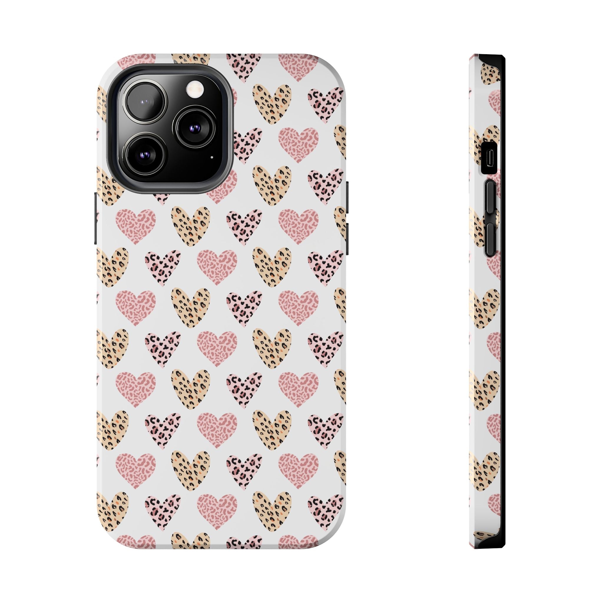 Heart Leopard Tough Phone Case — Pink & Gold Animal Print Protective Phone Cover