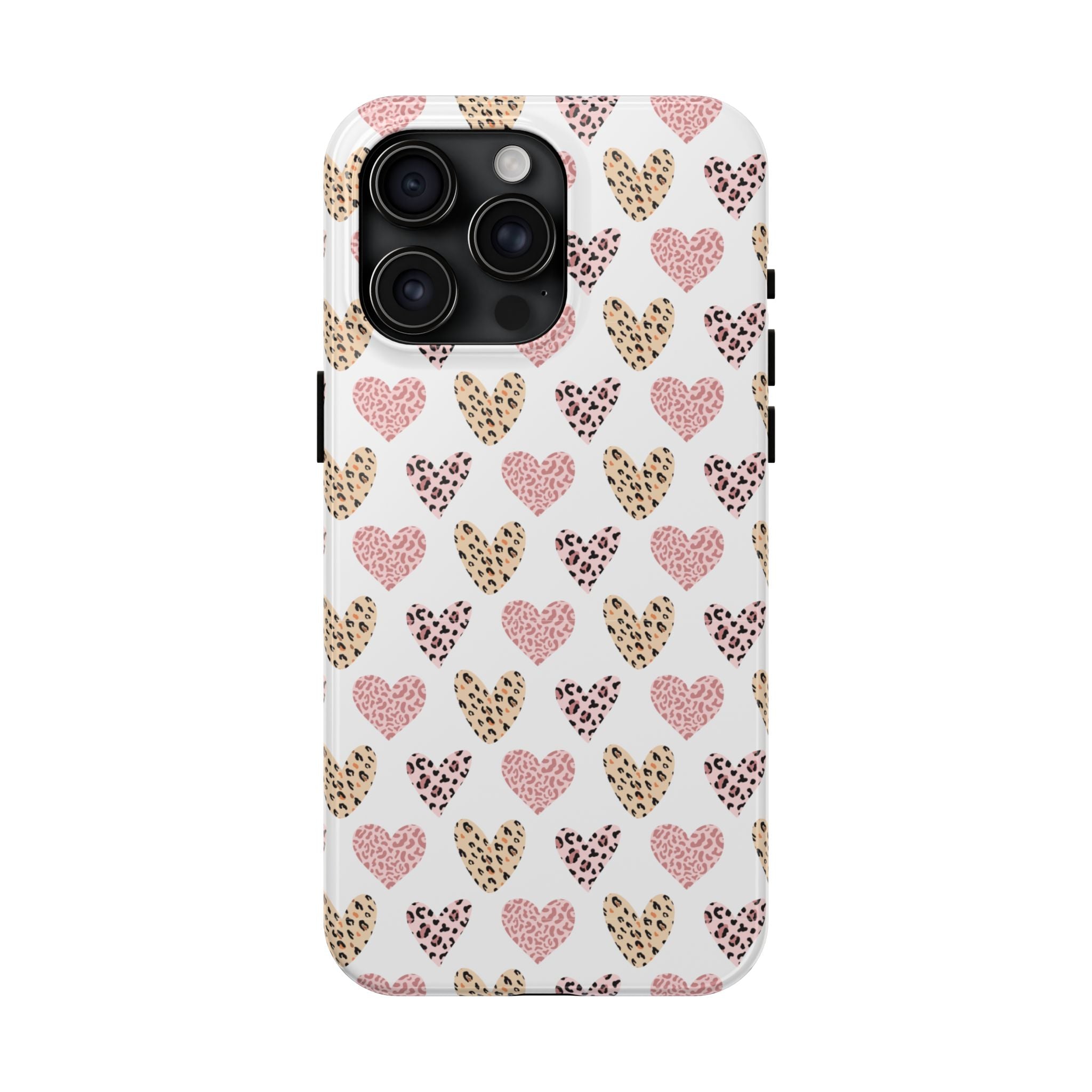 Heart Leopard Tough Phone Case — Pink & Gold Animal Print Protective Phone Cover