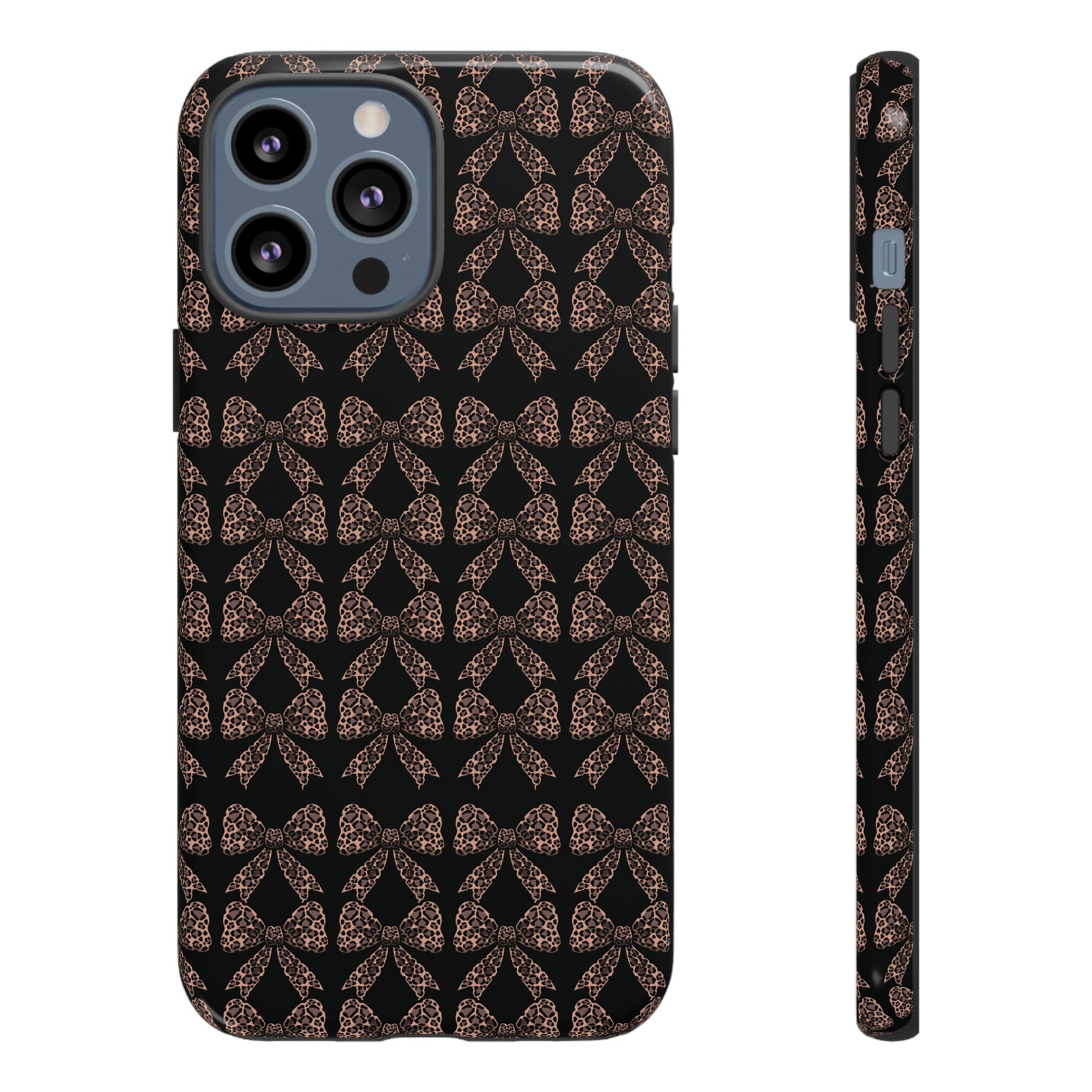 Leopard Print Bow Tough Phone Case — Black & Gold Pattern