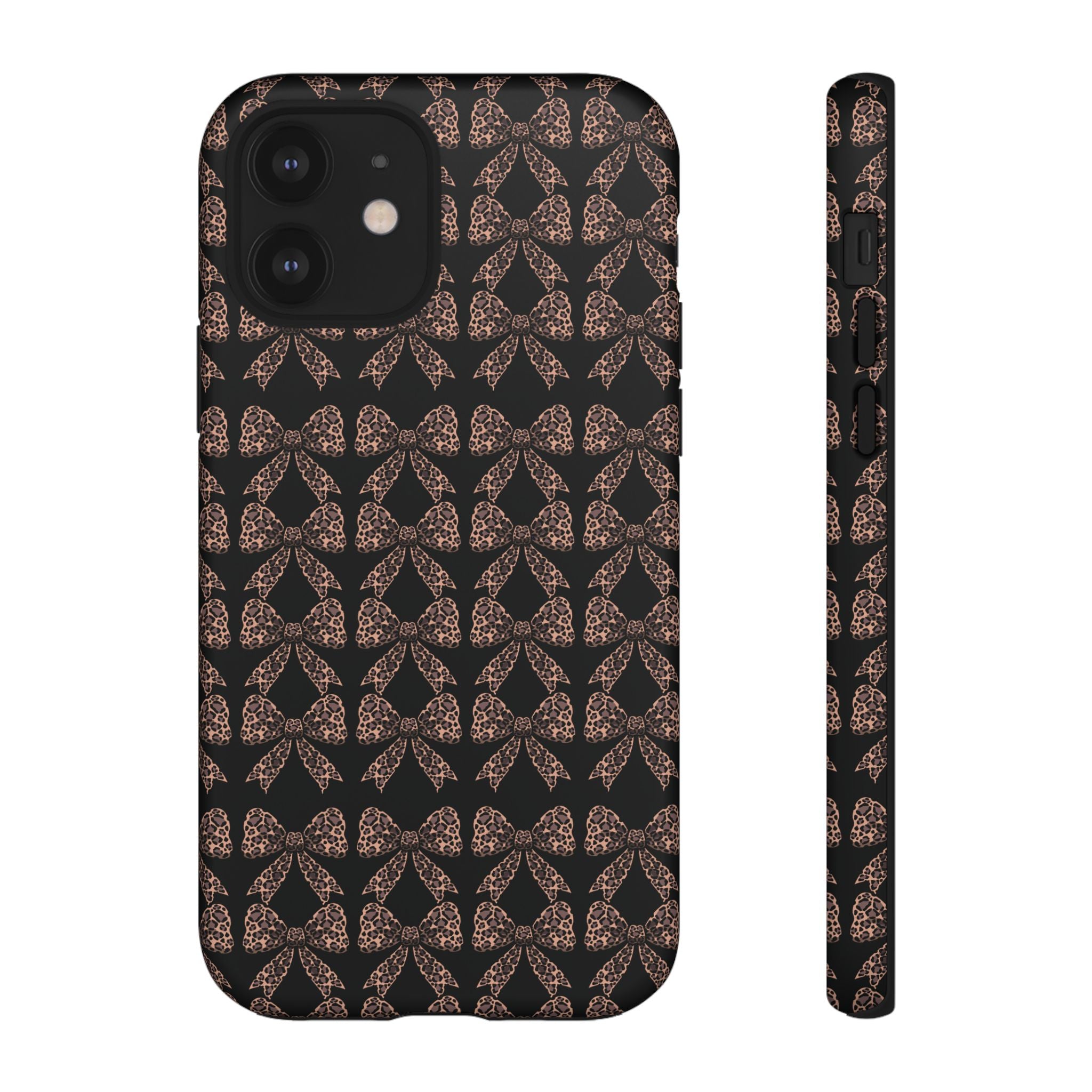 Leopard Print Bow Tough Phone Case — Black & Gold Pattern