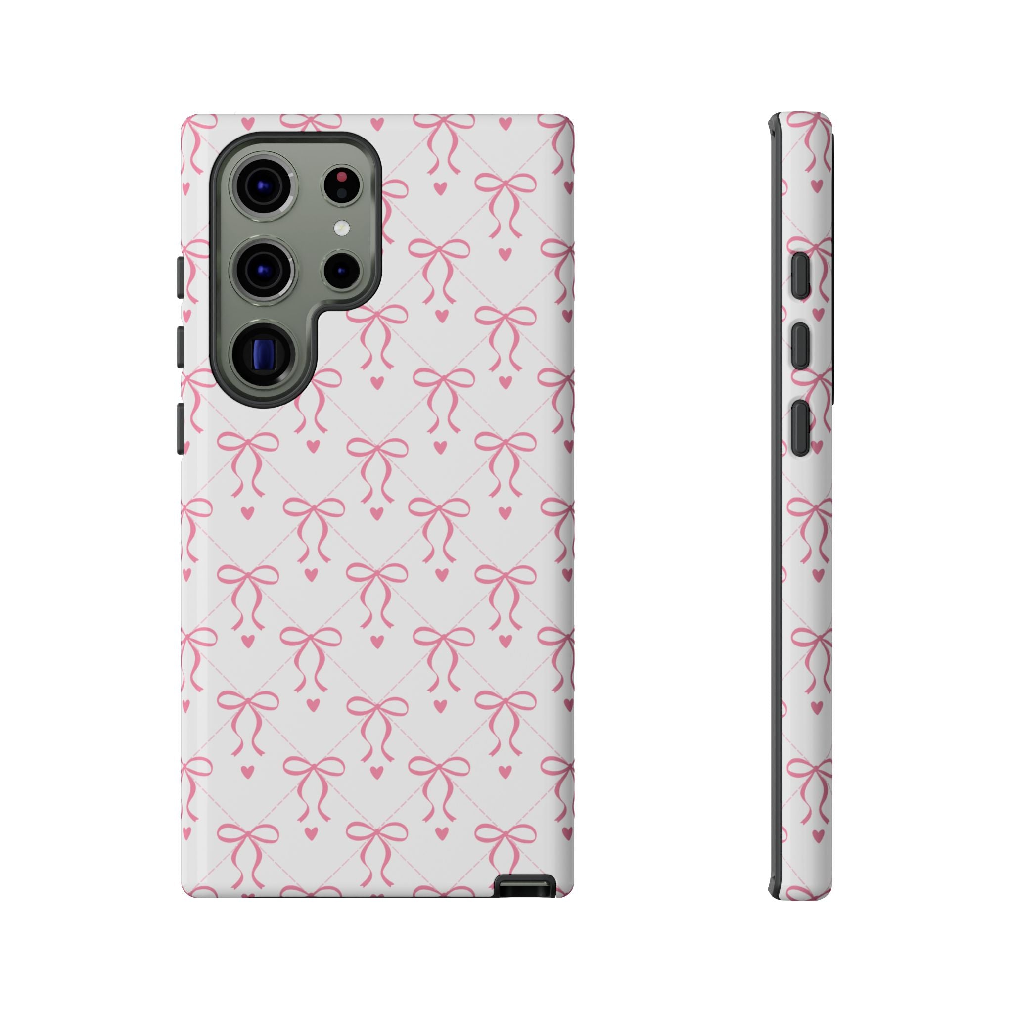 Pink Bow Pattern Phone Case — Cute Feminine Tough Case