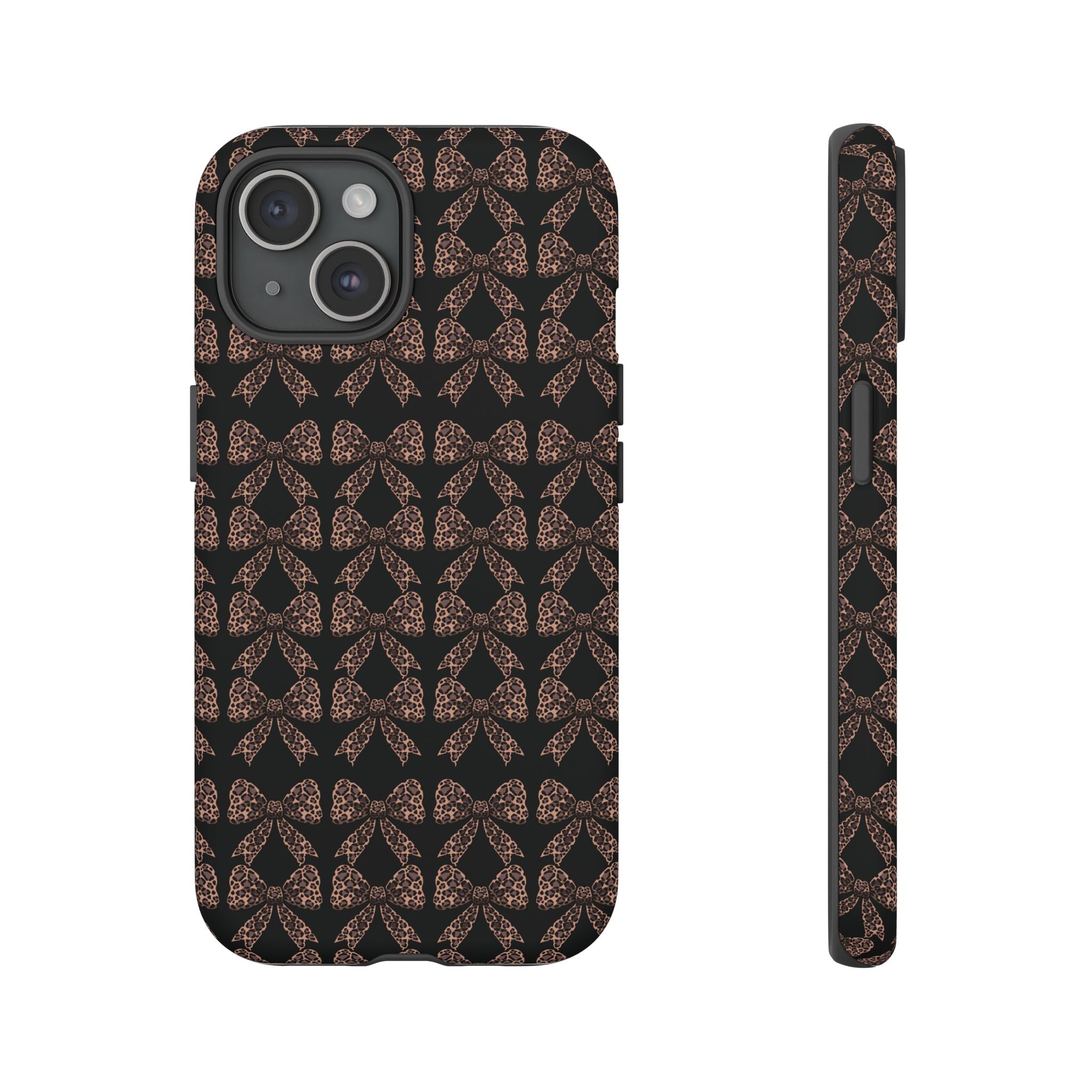 Leopard Print Bow Tough Phone Case — Black & Gold Pattern