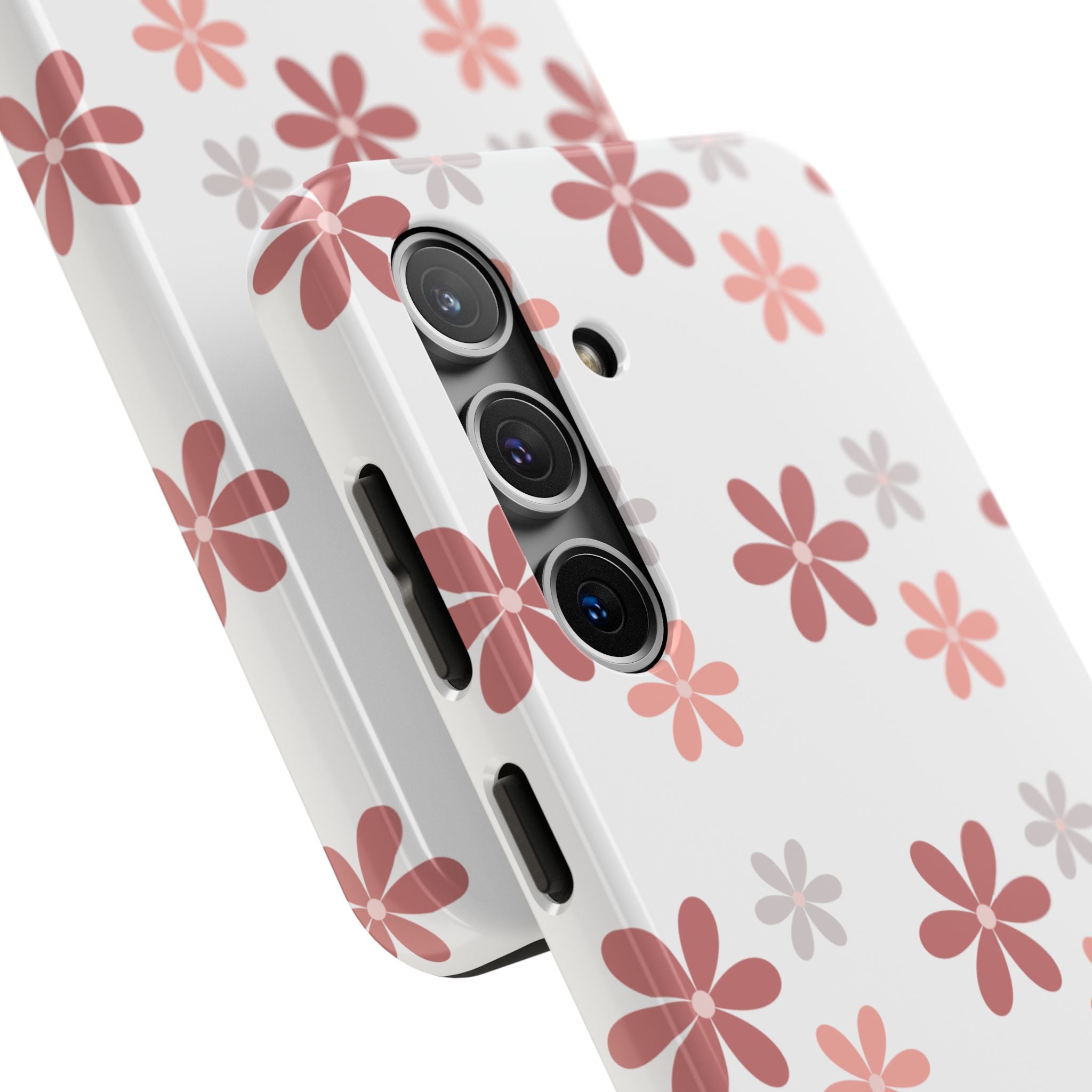 Floral Daisy Tough Phone Case — Pink Retro Flower Pattern, Protective Shockproof Phone Cover