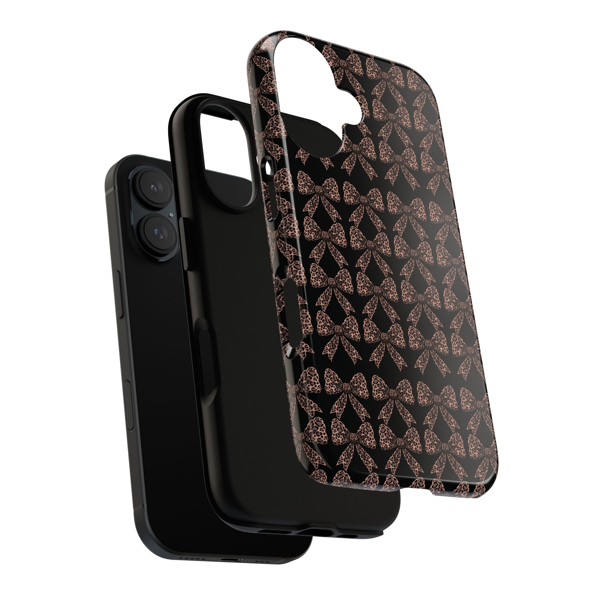 Leopard Print Bow Tough Phone Case — Black & Gold Pattern