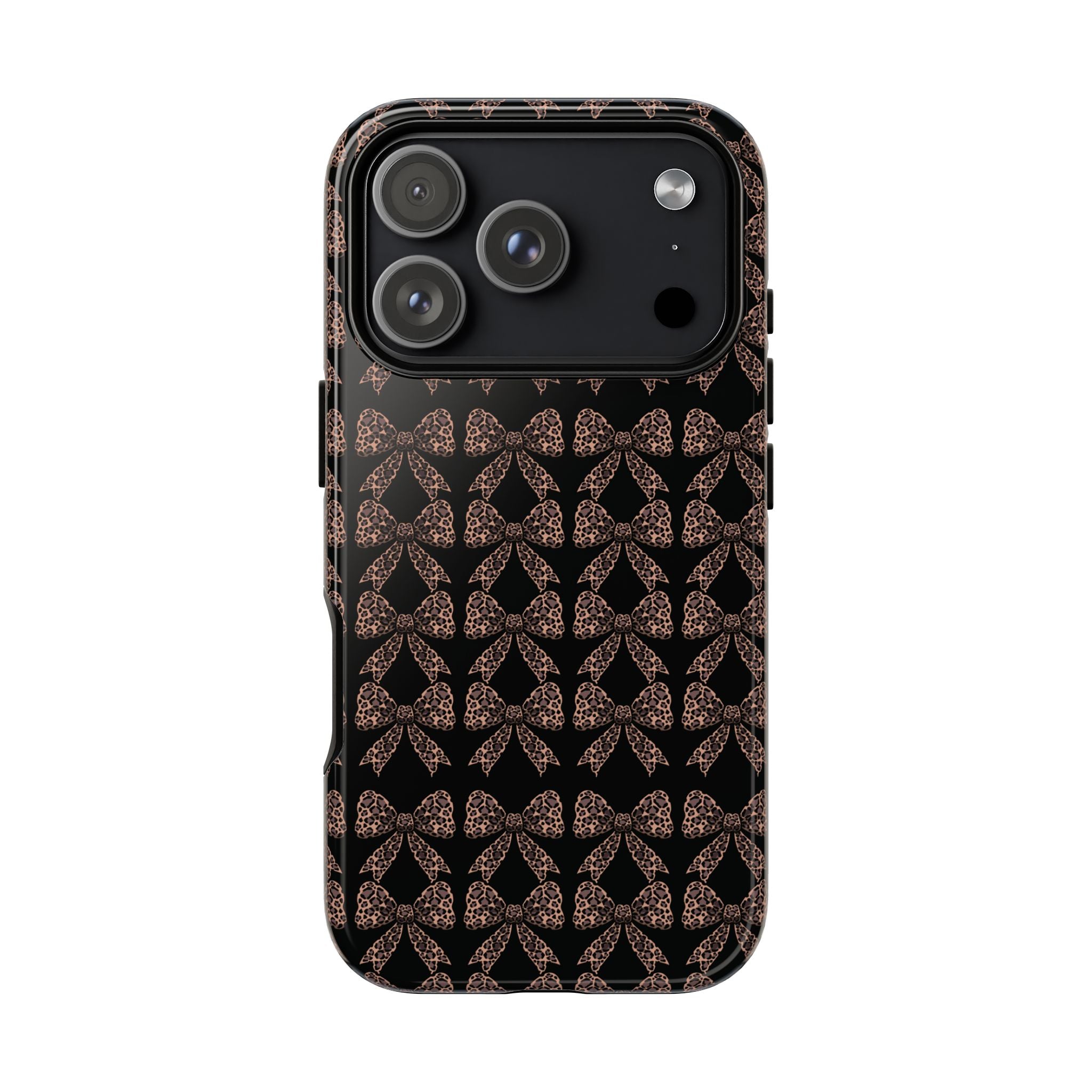 Leopard Print Bow Tough Phone Case — Black & Gold Pattern