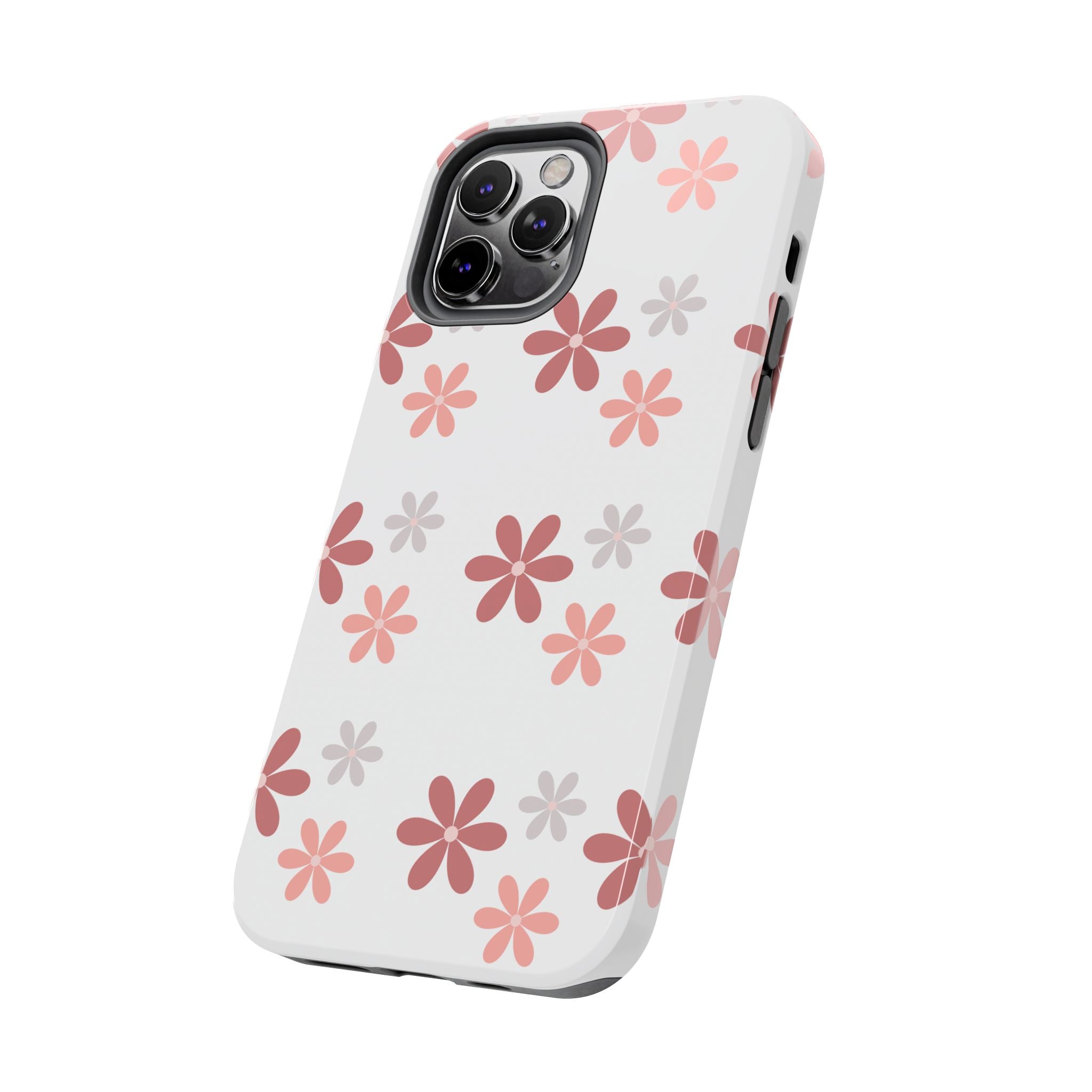 Floral Daisy Tough Phone Case — Pink Retro Flower Pattern, Protective Shockproof Phone Cover
