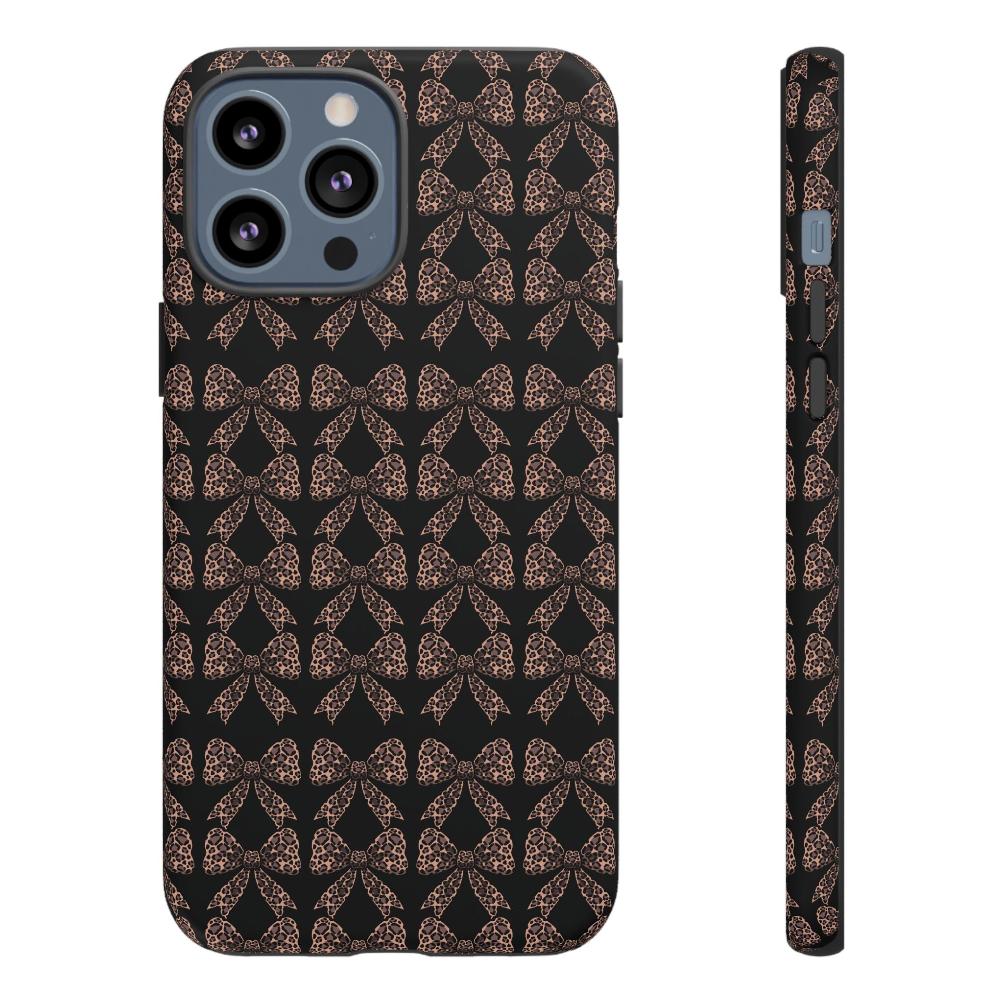 Leopard Print Bow Tough Phone Case — Black & Gold Pattern