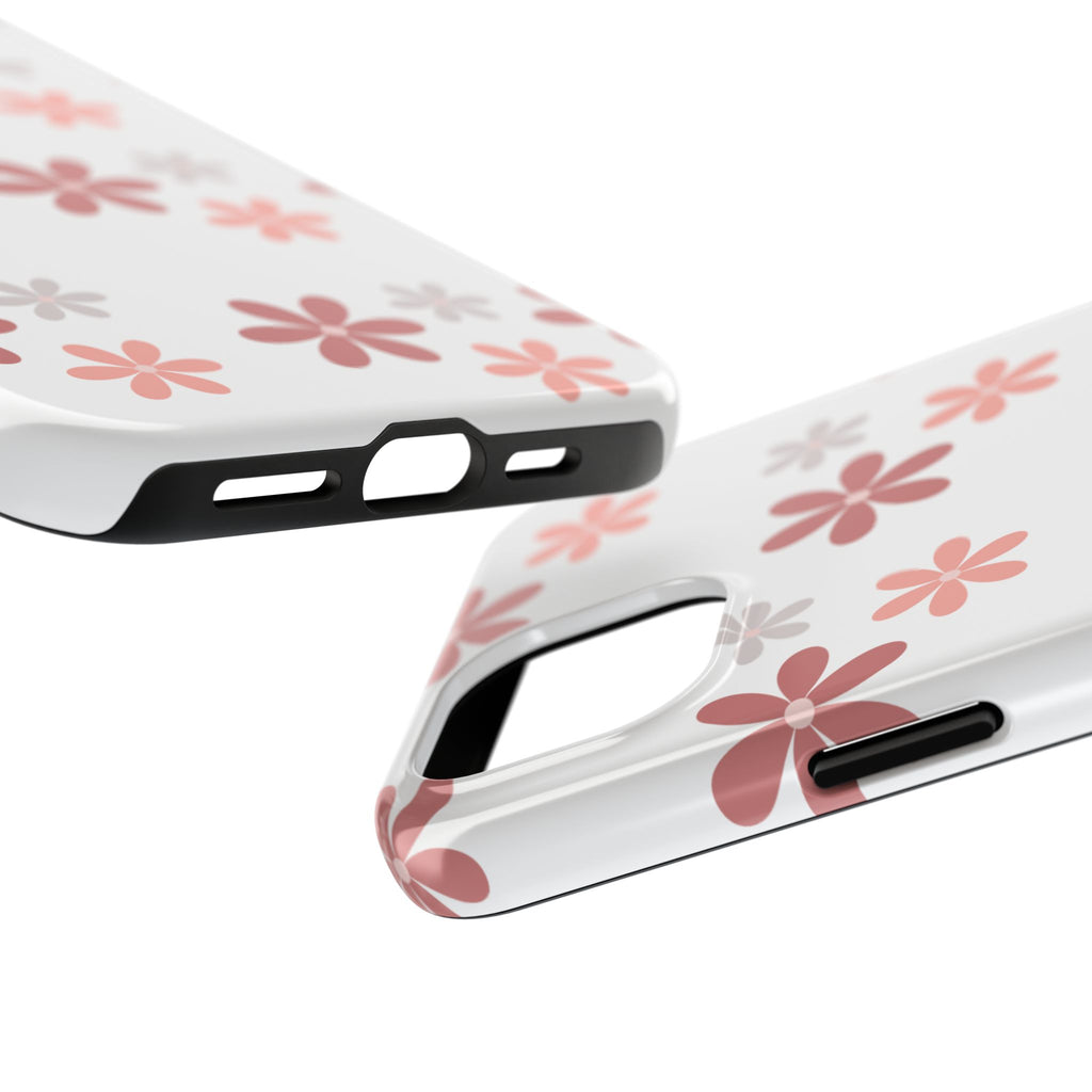 Floral Daisy Tough Phone Case — Pink Retro Flower Pattern, Protective Shockproof Phone Cover