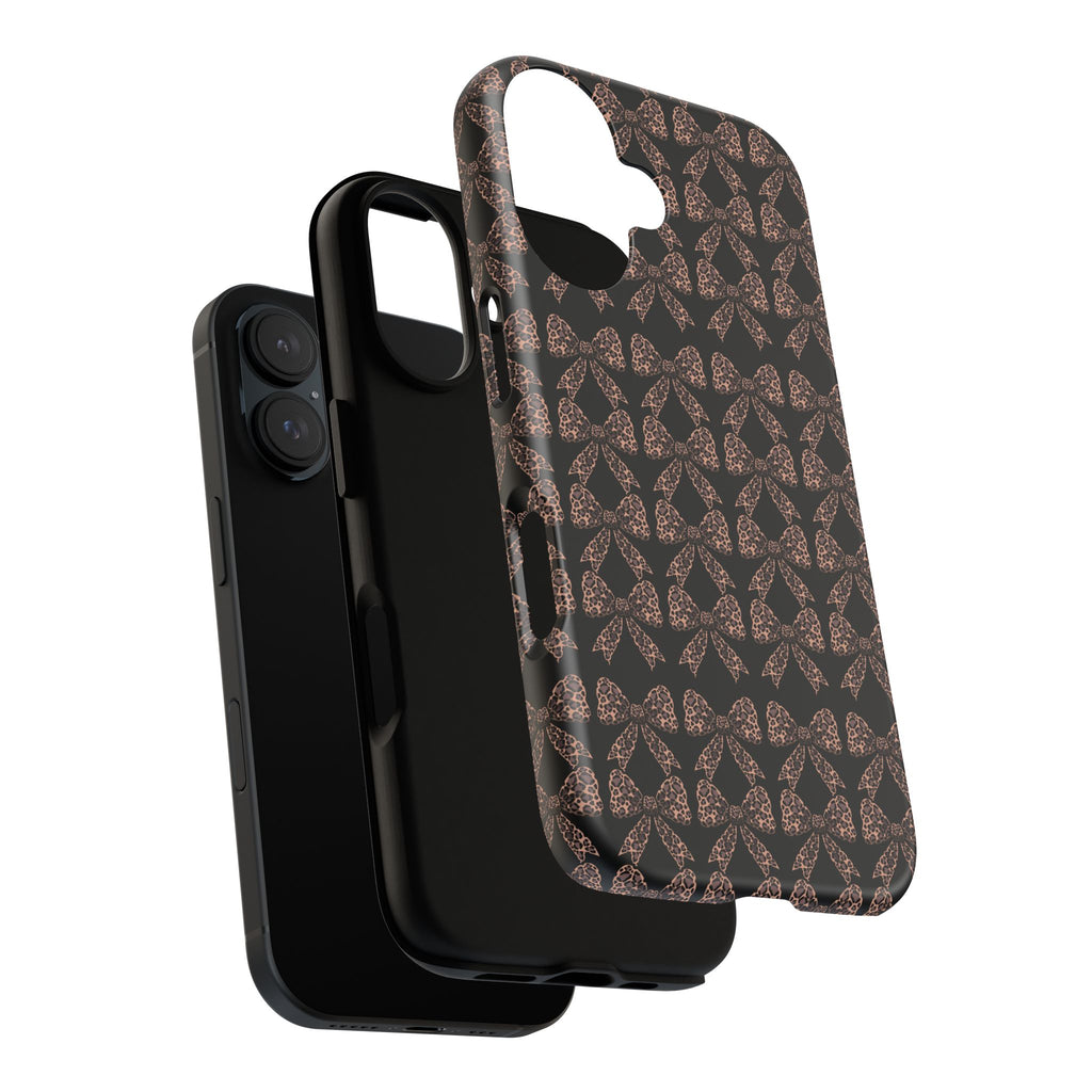 Leopard Print Bow Tough Phone Case — Black & Gold Pattern
