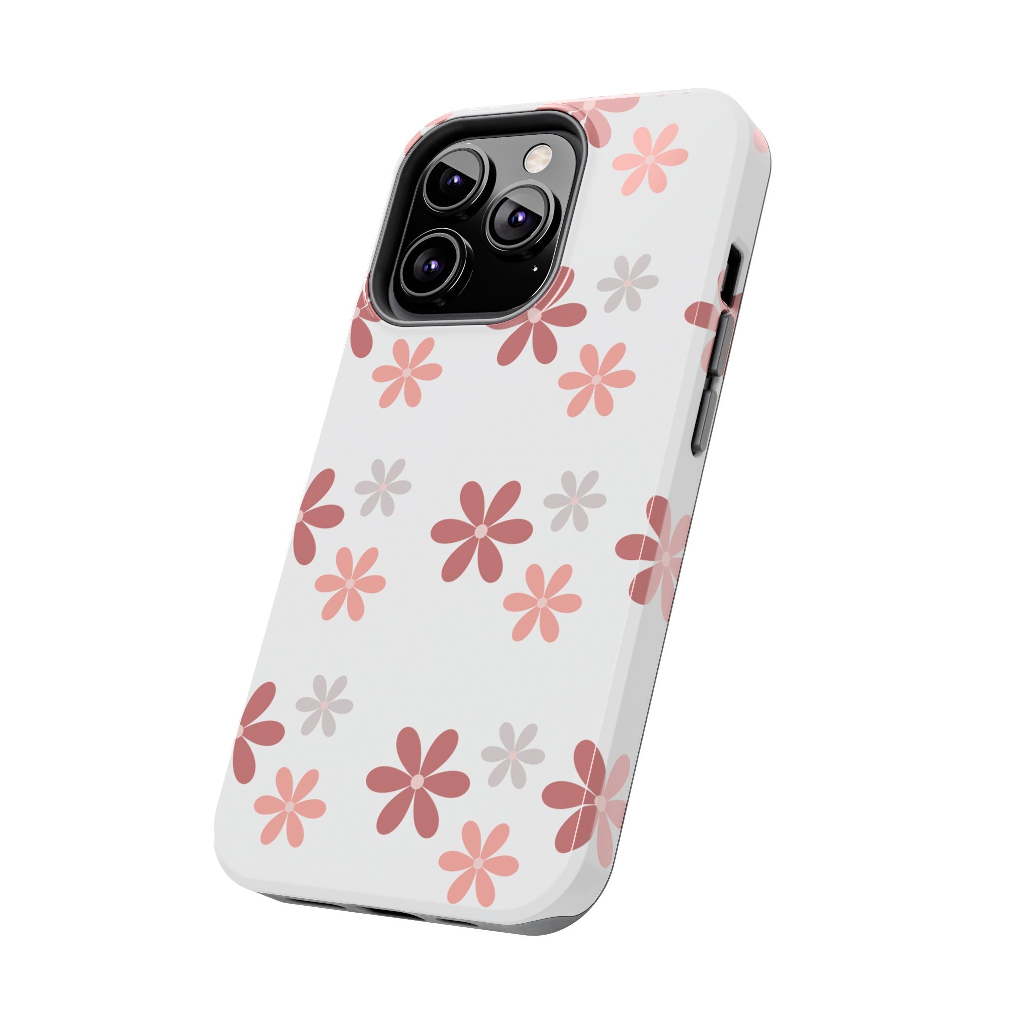 Floral Daisy Tough Phone Case — Pink Retro Flower Pattern, Protective Shockproof Phone Cover