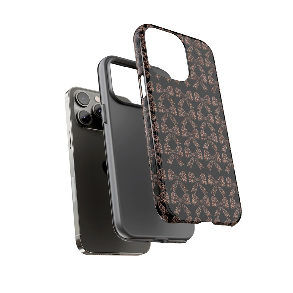 Leopard Print Bow Tough Phone Case — Black & Gold Pattern