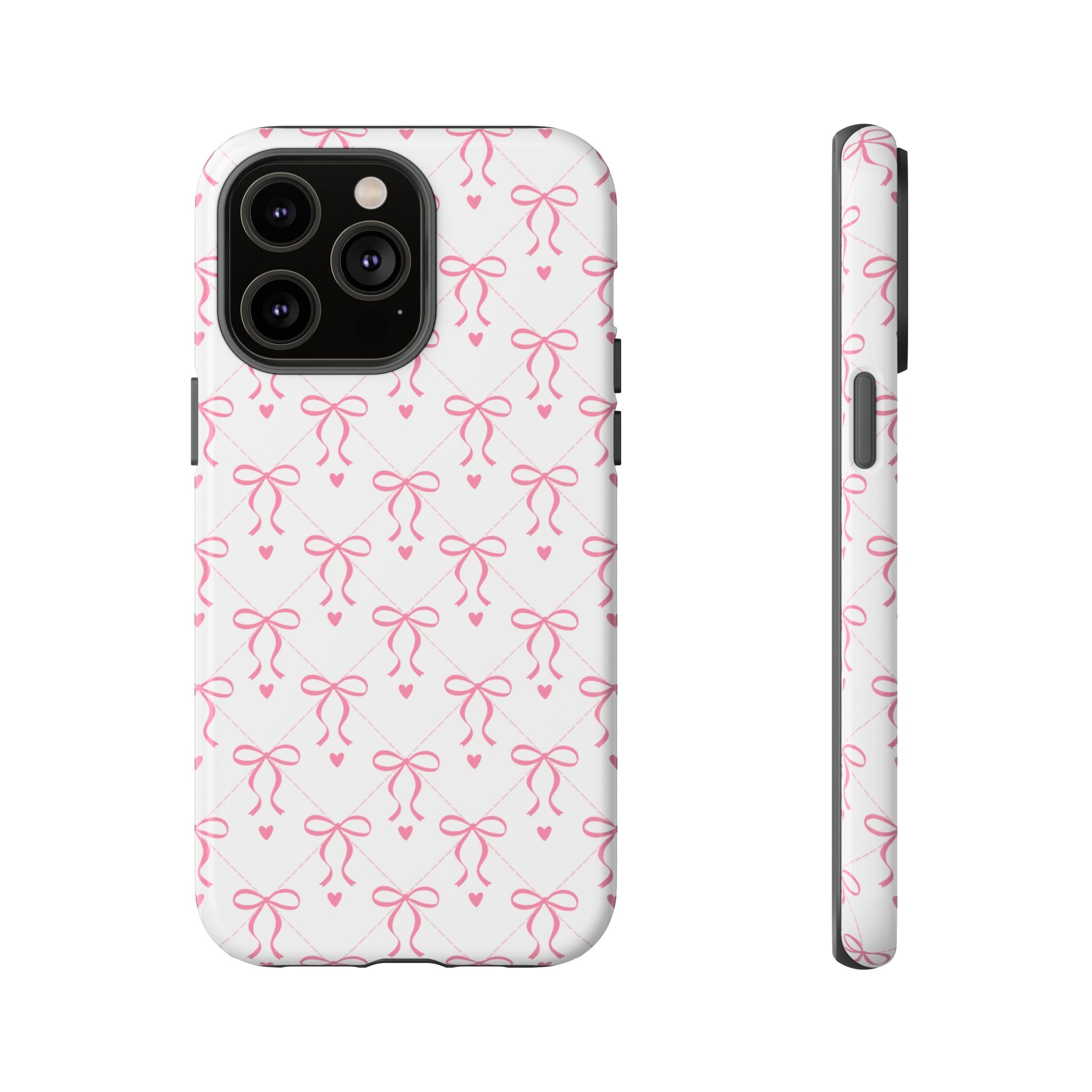 Pink Bow Pattern Phone Case — Cute Feminine Tough Case