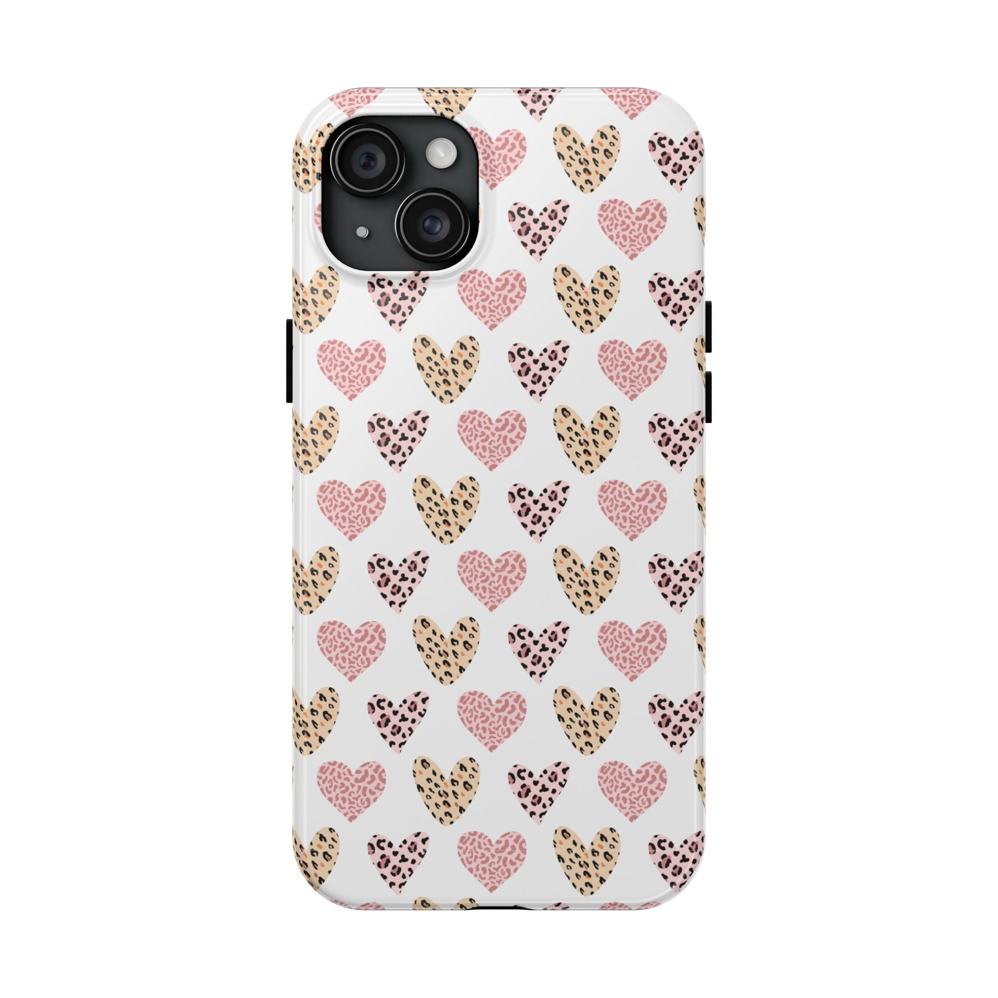 Heart Leopard Tough Phone Case — Pink & Gold Animal Print Protective Phone Cover