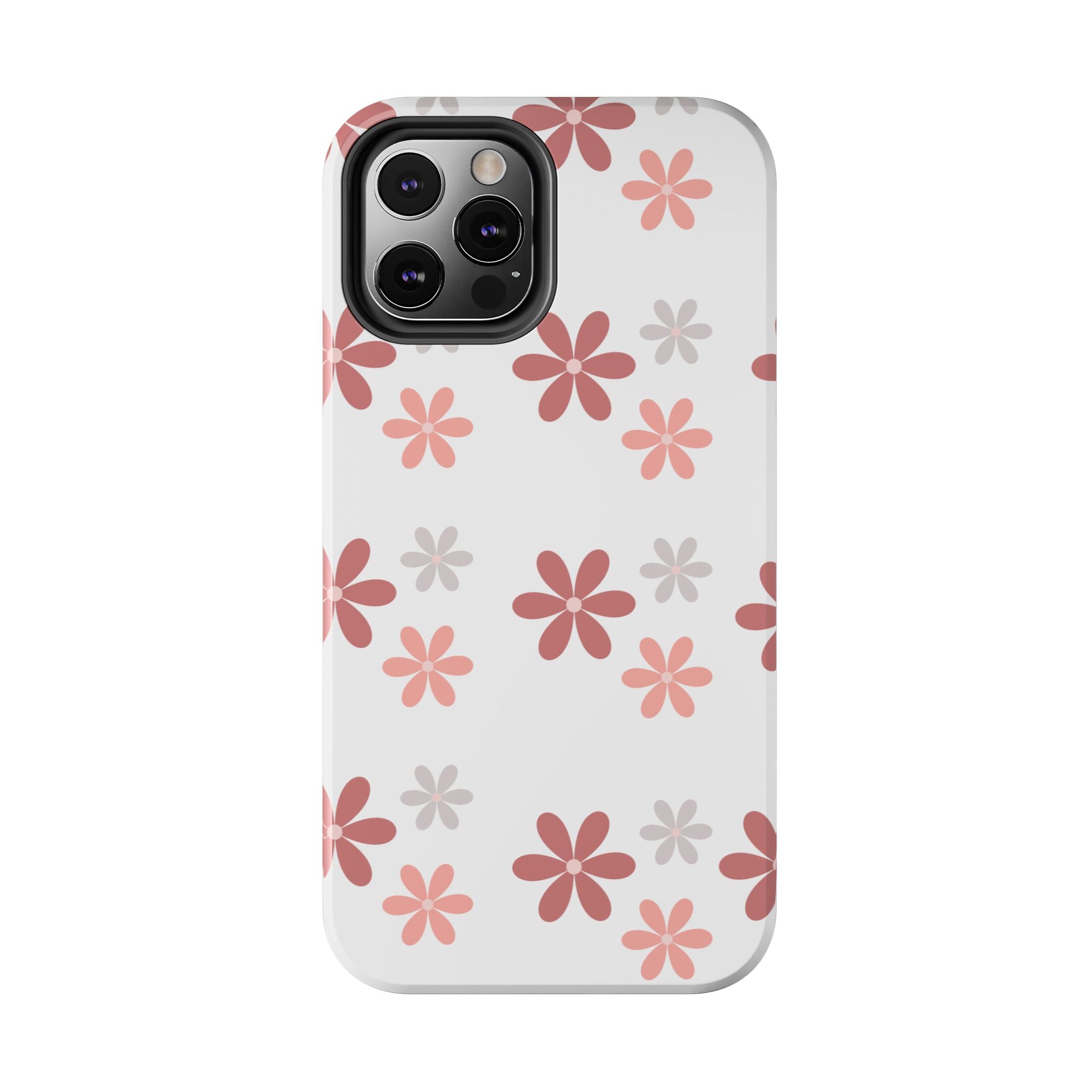 Floral Daisy Tough Phone Case — Pink Retro Flower Pattern, Protective Shockproof Phone Cover