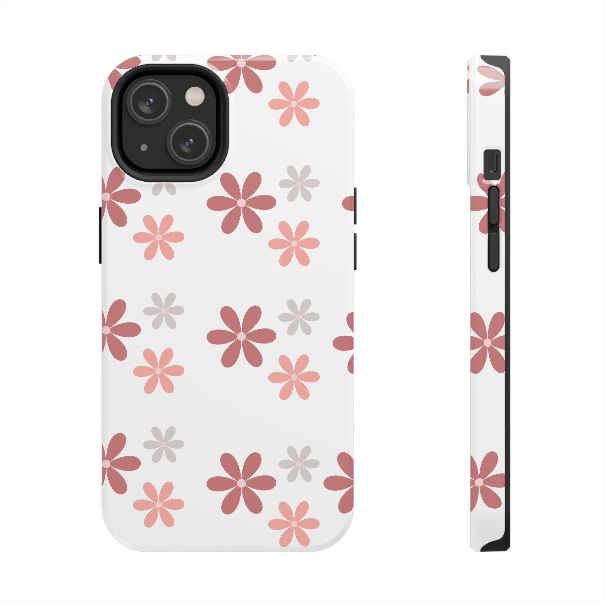 Floral Daisy Tough Phone Case — Pink Retro Flower Pattern, Protective Shockproof Phone Cover