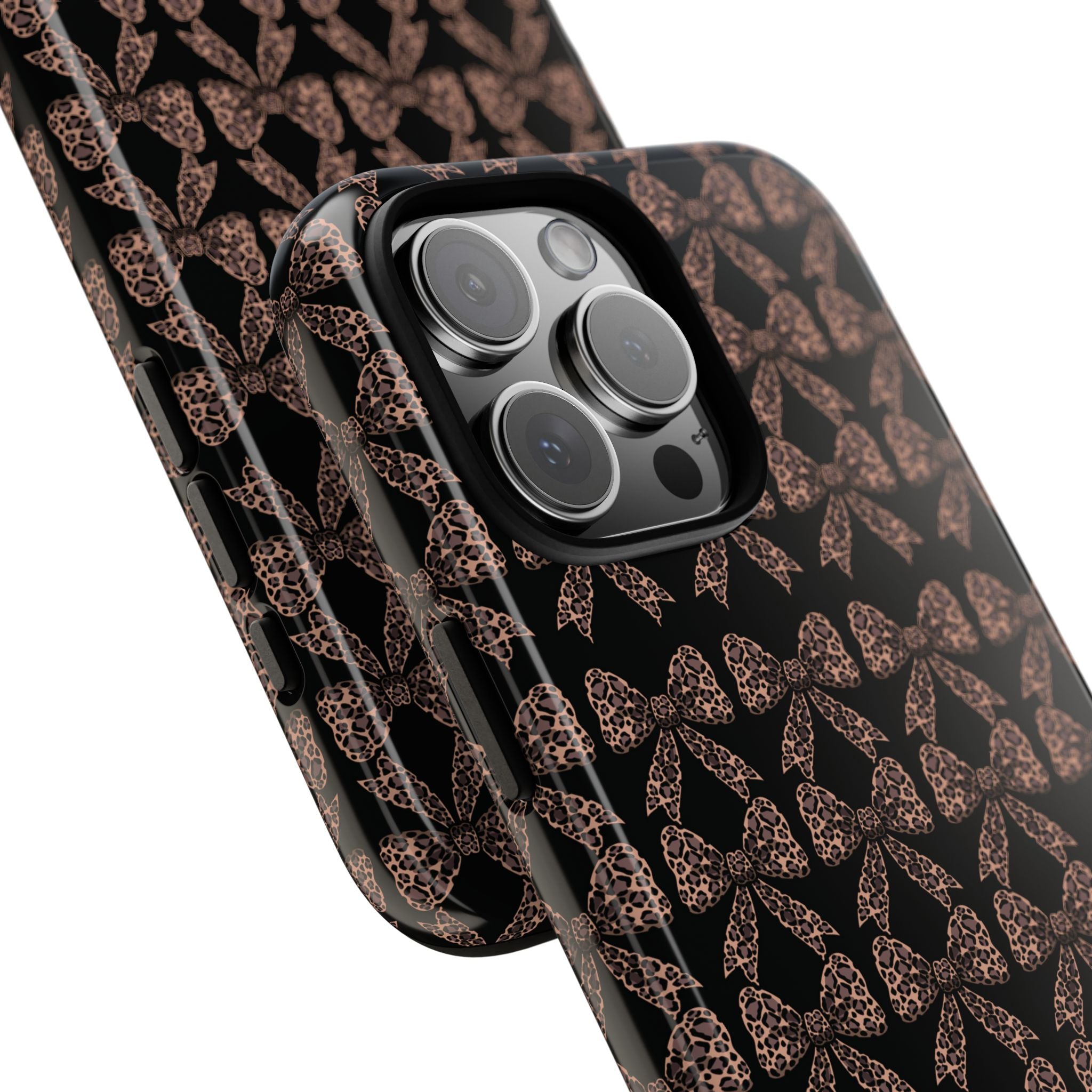 Leopard Print Bow Tough Phone Case — Black & Gold Pattern