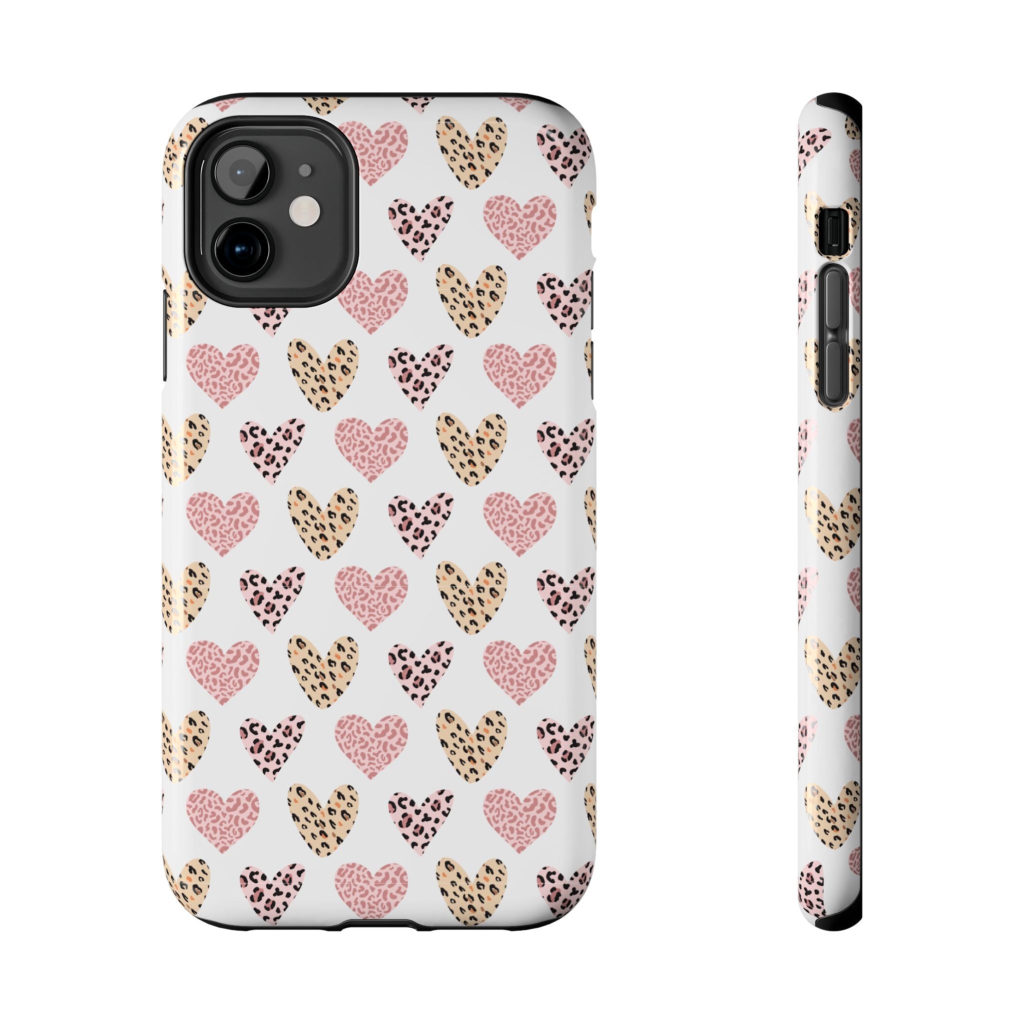 Heart Leopard Tough Phone Case — Pink & Gold Animal Print Protective Phone Cover