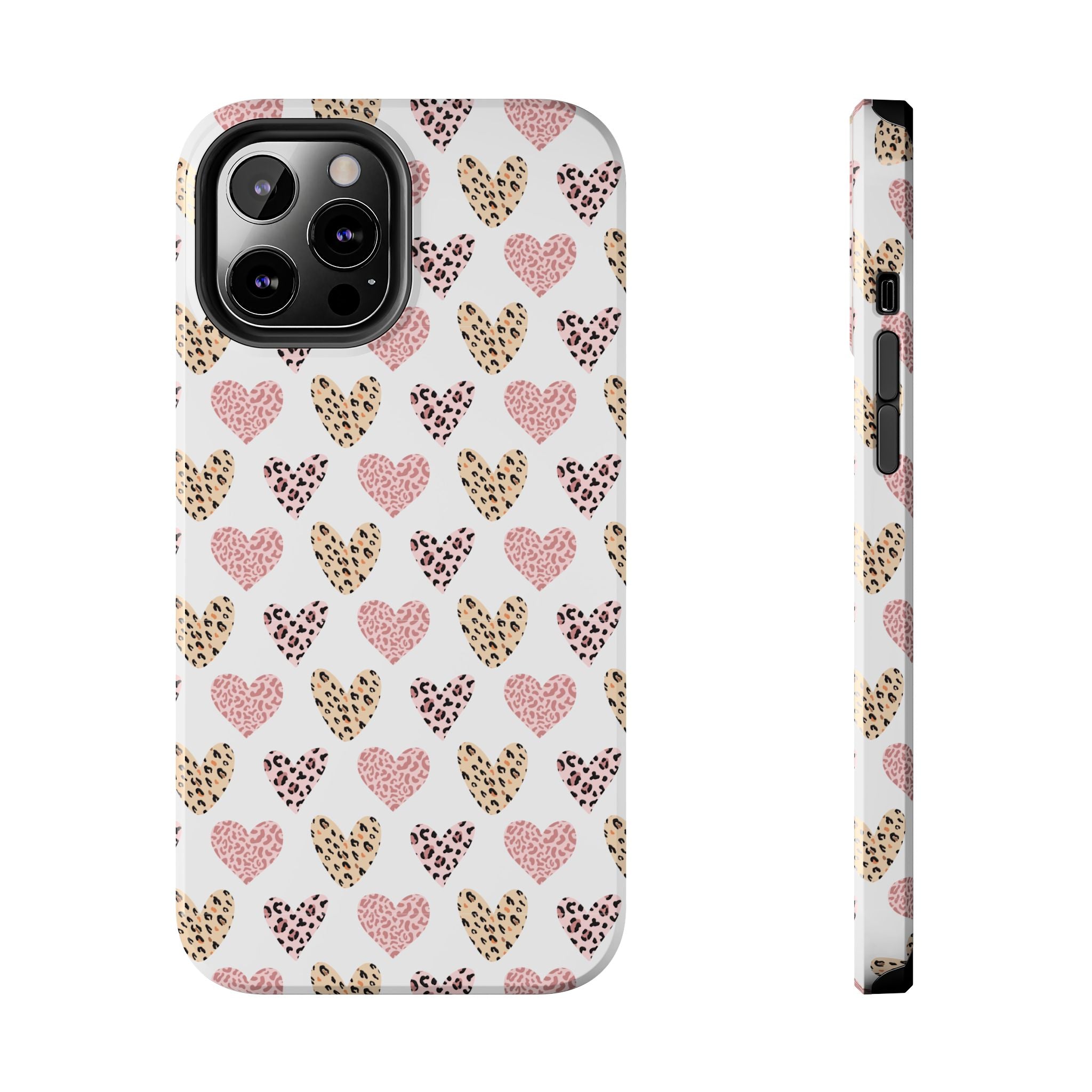Heart Leopard Tough Phone Case — Pink & Gold Animal Print Protective Phone Cover