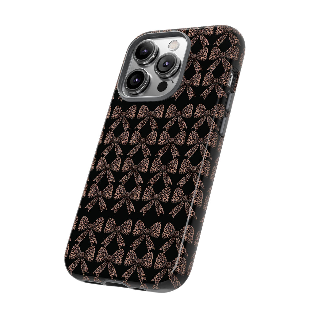 Leopard Print Bow Tough Phone Case — Black & Gold Pattern