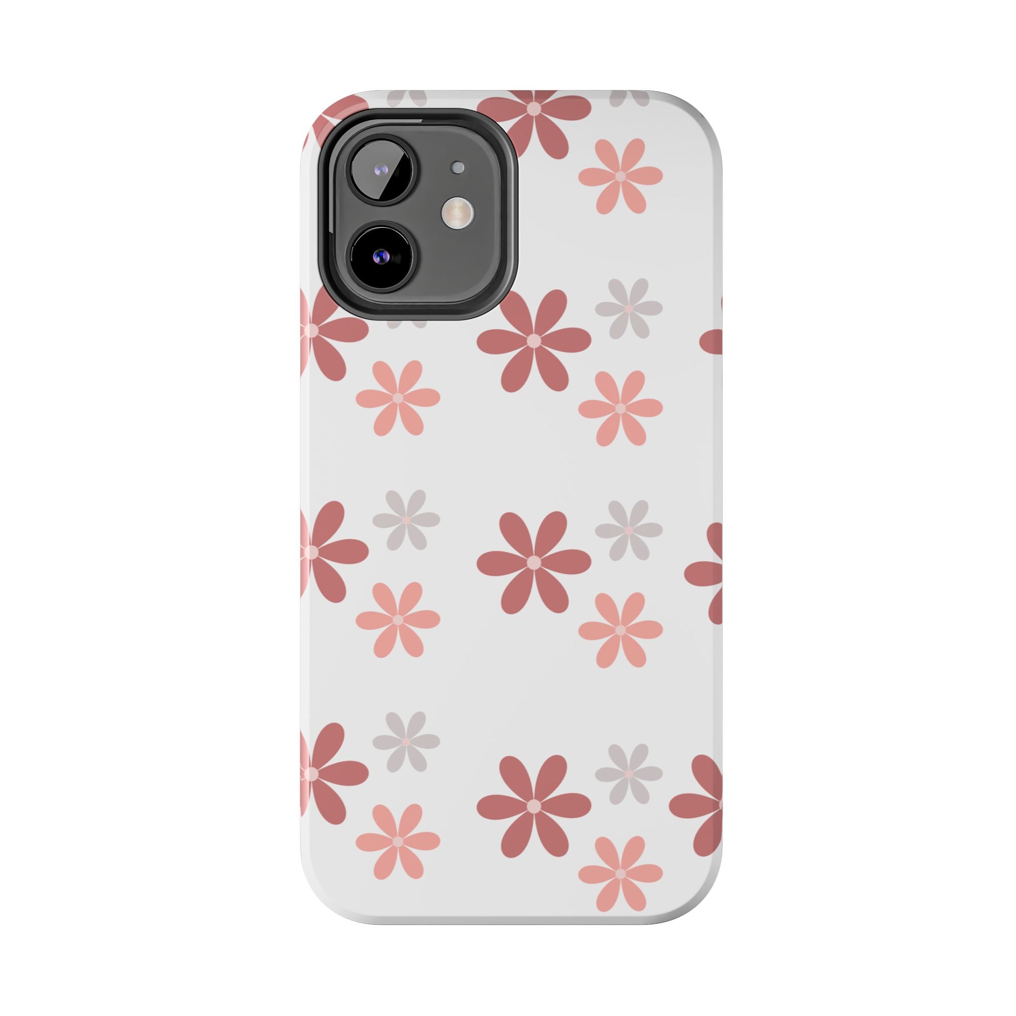 Floral Daisy Tough Phone Case — Pink Retro Flower Pattern, Protective Shockproof Phone Cover