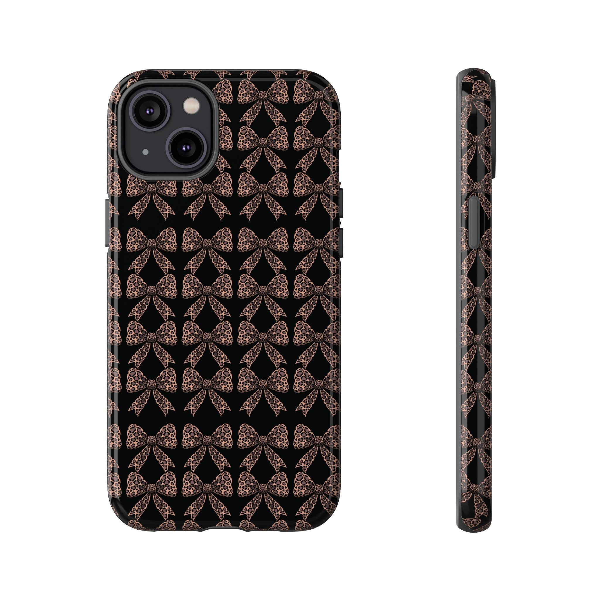 Leopard Print Bow Tough Phone Case — Black & Gold Pattern