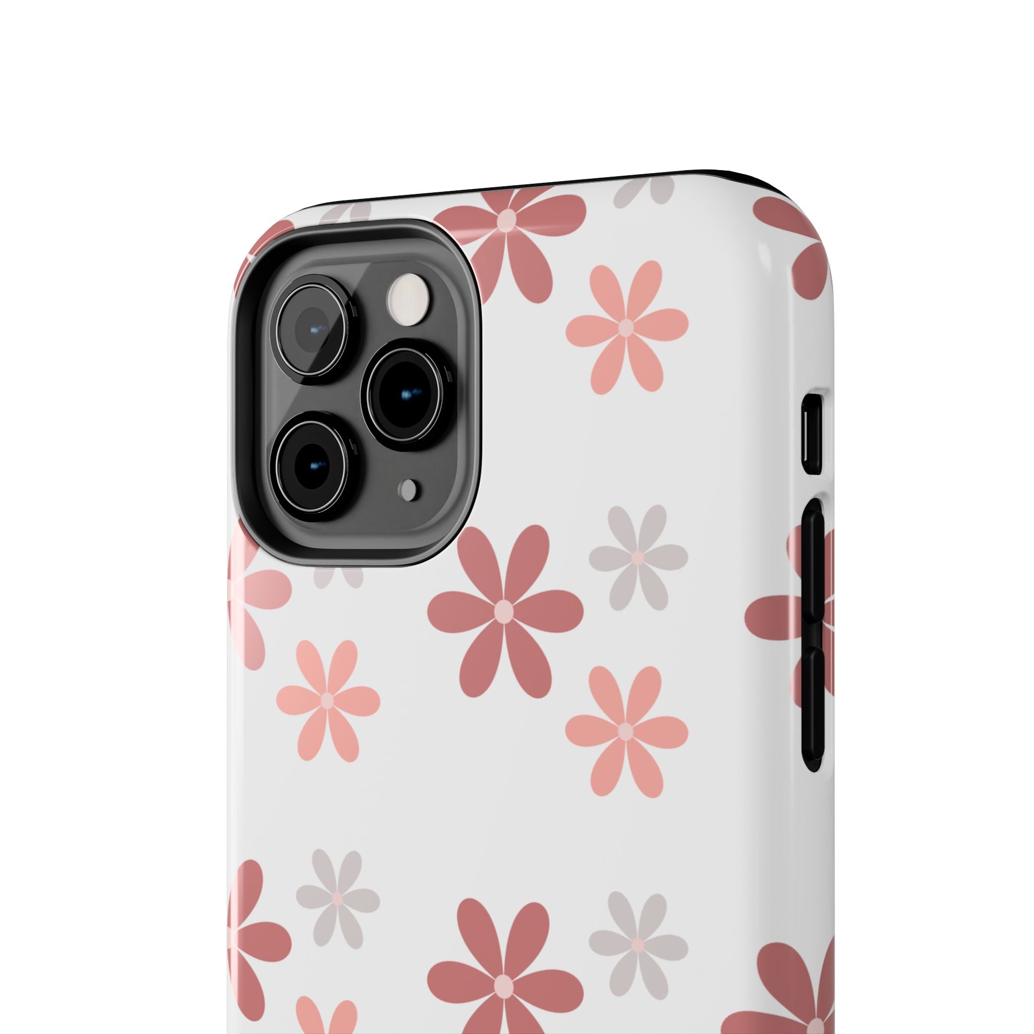 Floral Daisy Tough Phone Case — Pink Retro Flower Pattern, Protective Shockproof Phone Cover